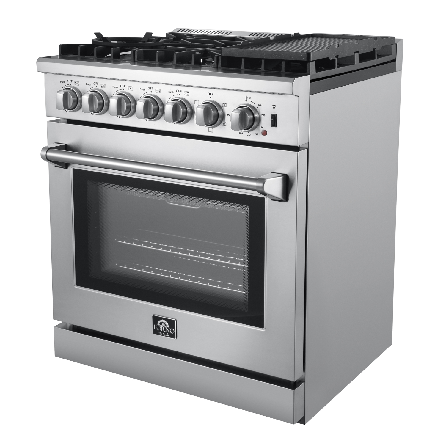 Forno Marco 36-Inch Dual Fuel Range Stainless Steel, 6 Sealed Burners - 67,000 BTU, 5.36 cu.ft. True Convection Oven