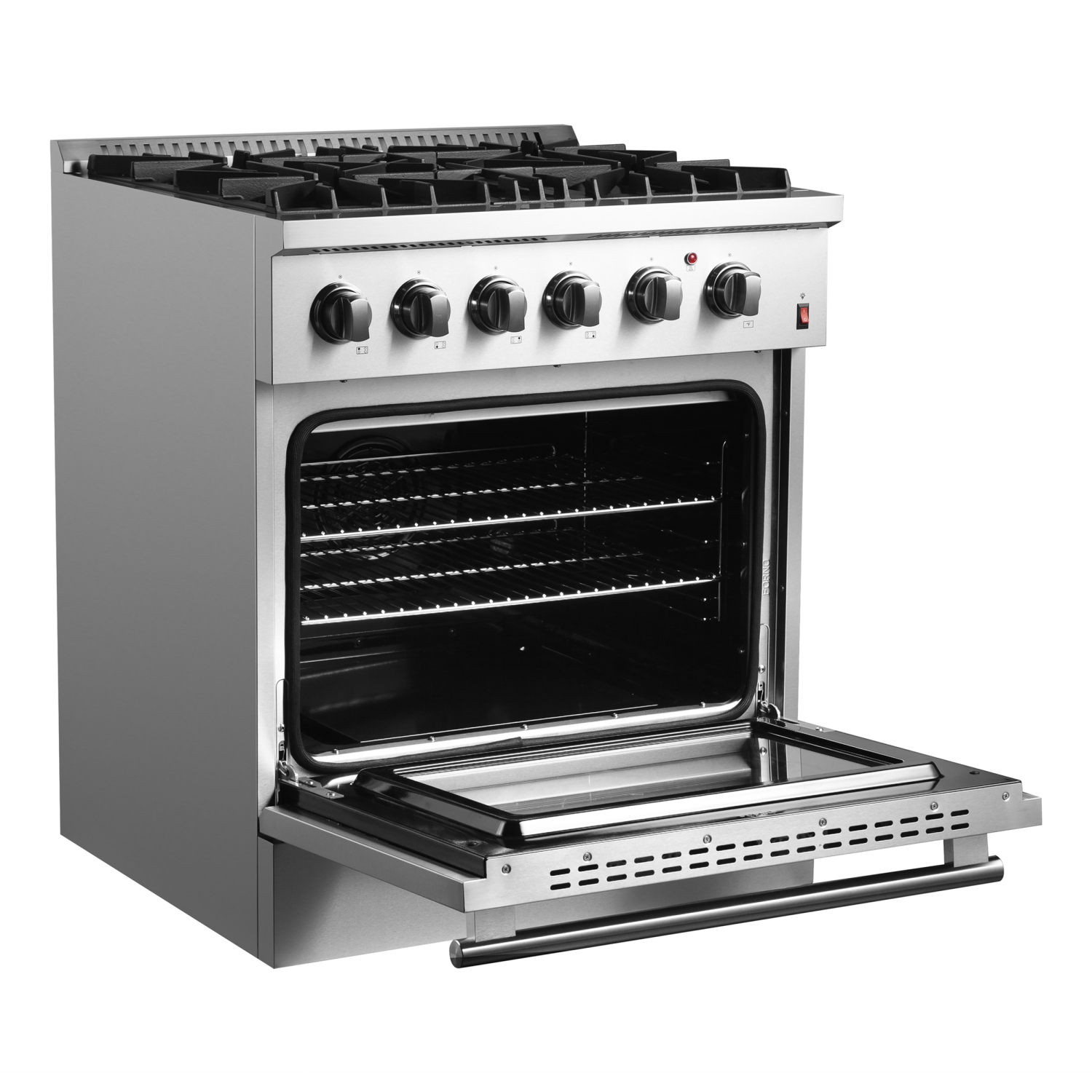 Forno Marco 30-inch Dual Fuel Range Stainless Steel, 4 Sealed Burners - 37,000 BTU, 4.32 cu.ft. True Convection Oven