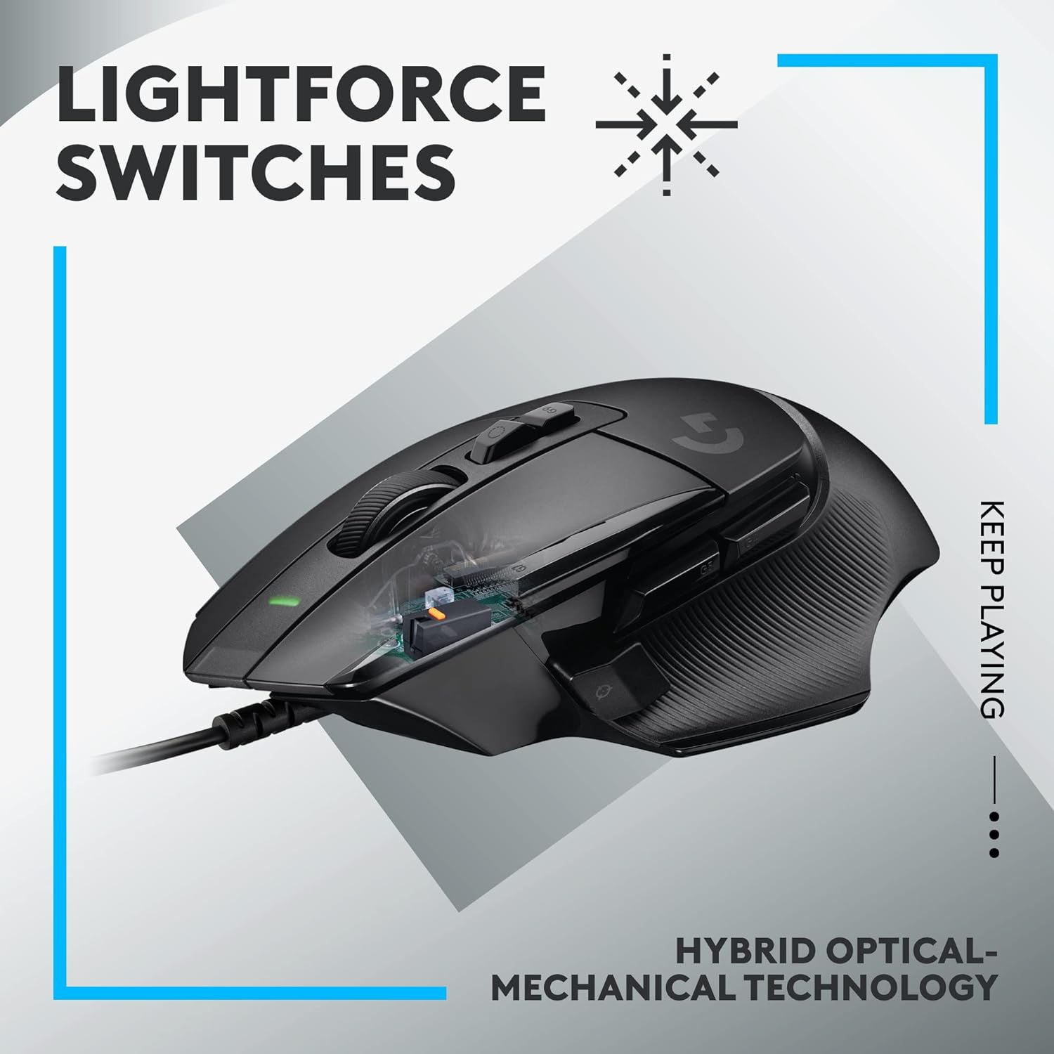 Logitech G502 X Wired Gaming Mouse - LIGHTFORCE Hybrid Optical-Mechanical Primary switches, Hero 25K Gaming Sensor, Compatible with PC -
