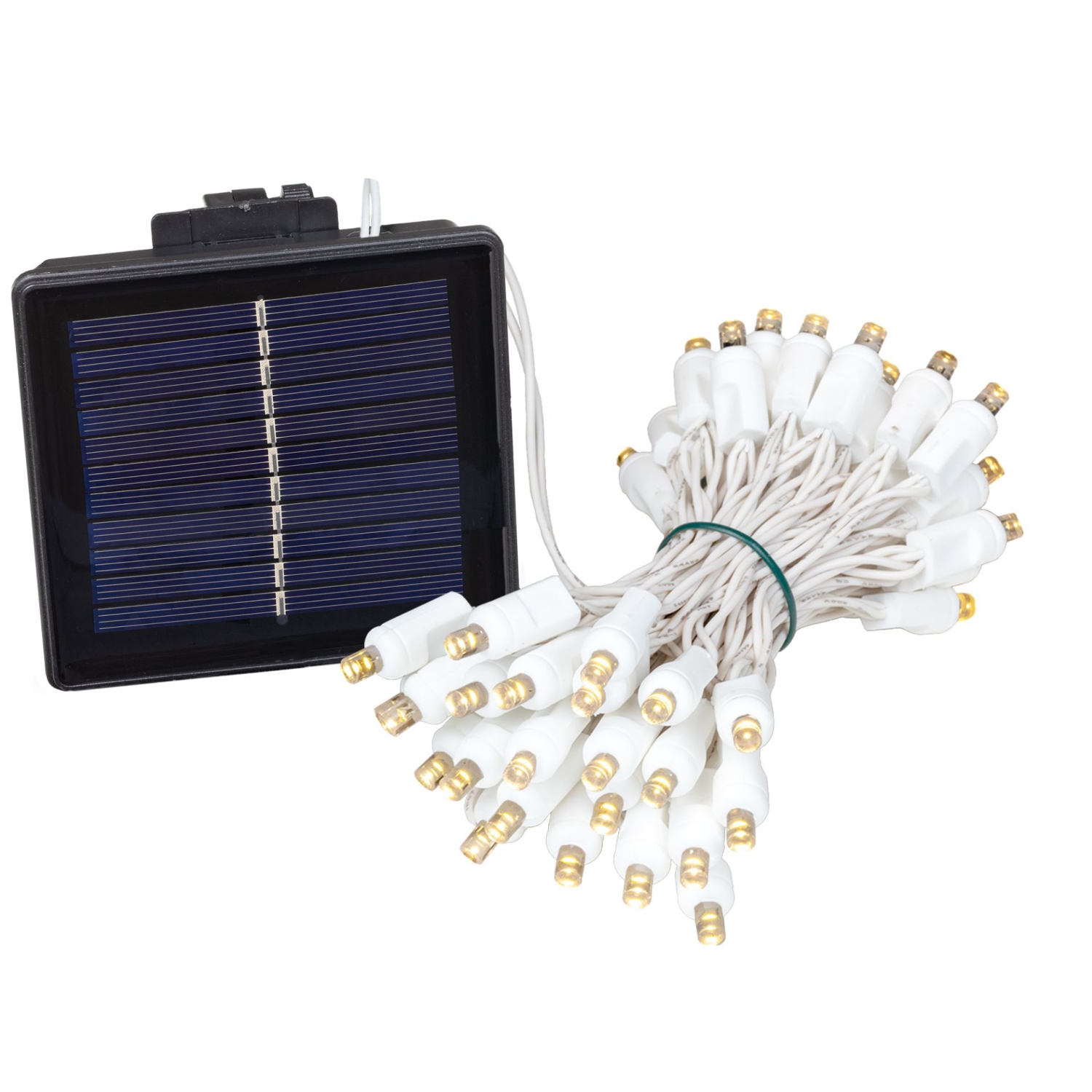 Novelty Lights 50 Light Solar Powered LED Outdoor Mini Light String, 12.5 Feet on White Wire, Warm White 5mm Bulbs, Automatic Dusk to Dawn Operation