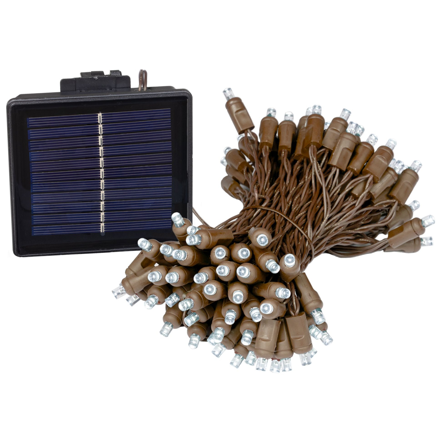 Jeu de 100 mini lumières solaires d'extérieur LED de fantaisie, 34 pieds sur fil brun, ampoules 5&nbsp;mm, fonctionnement automatique du crépuscule à