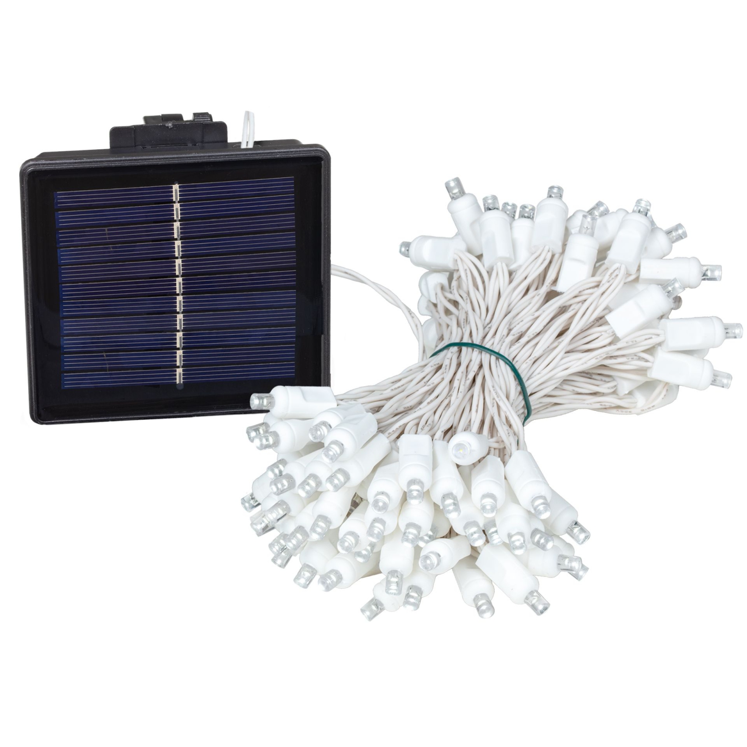 Novelty Lights 100 Light Solar Powered LED Outdoor Mini Light String, 34 Feet on White Wire, 5mm Bulbs, Automatic Dusk to Dawn Operation