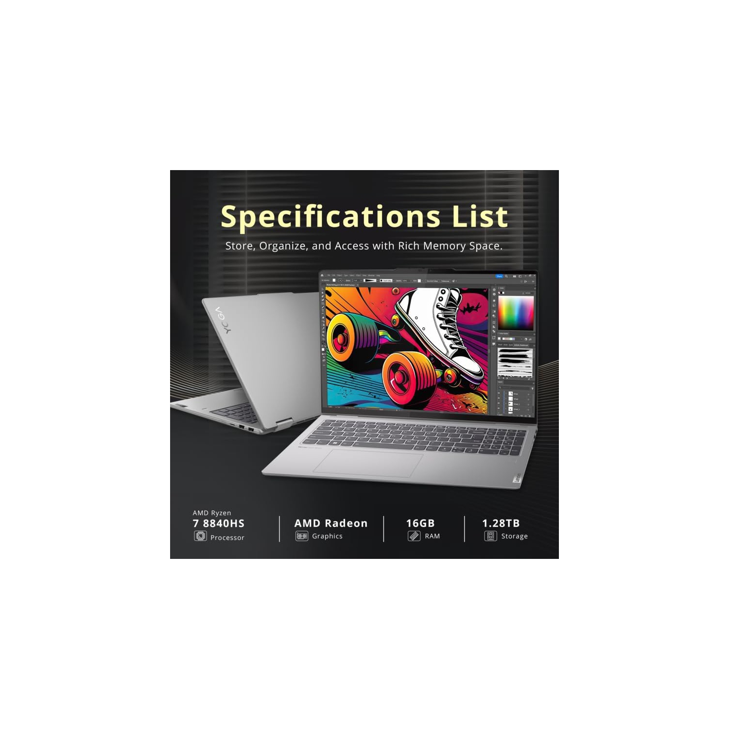 Lenovo Yoga 7 16" WUXGA 2-in-1 Touchscreen Laptop, AMD Ryzen 7 8840HS, 1.28TB Storage, 16GB LPDDR5X, Backlit Keyboard, Win 11 Pro, Artic Grey