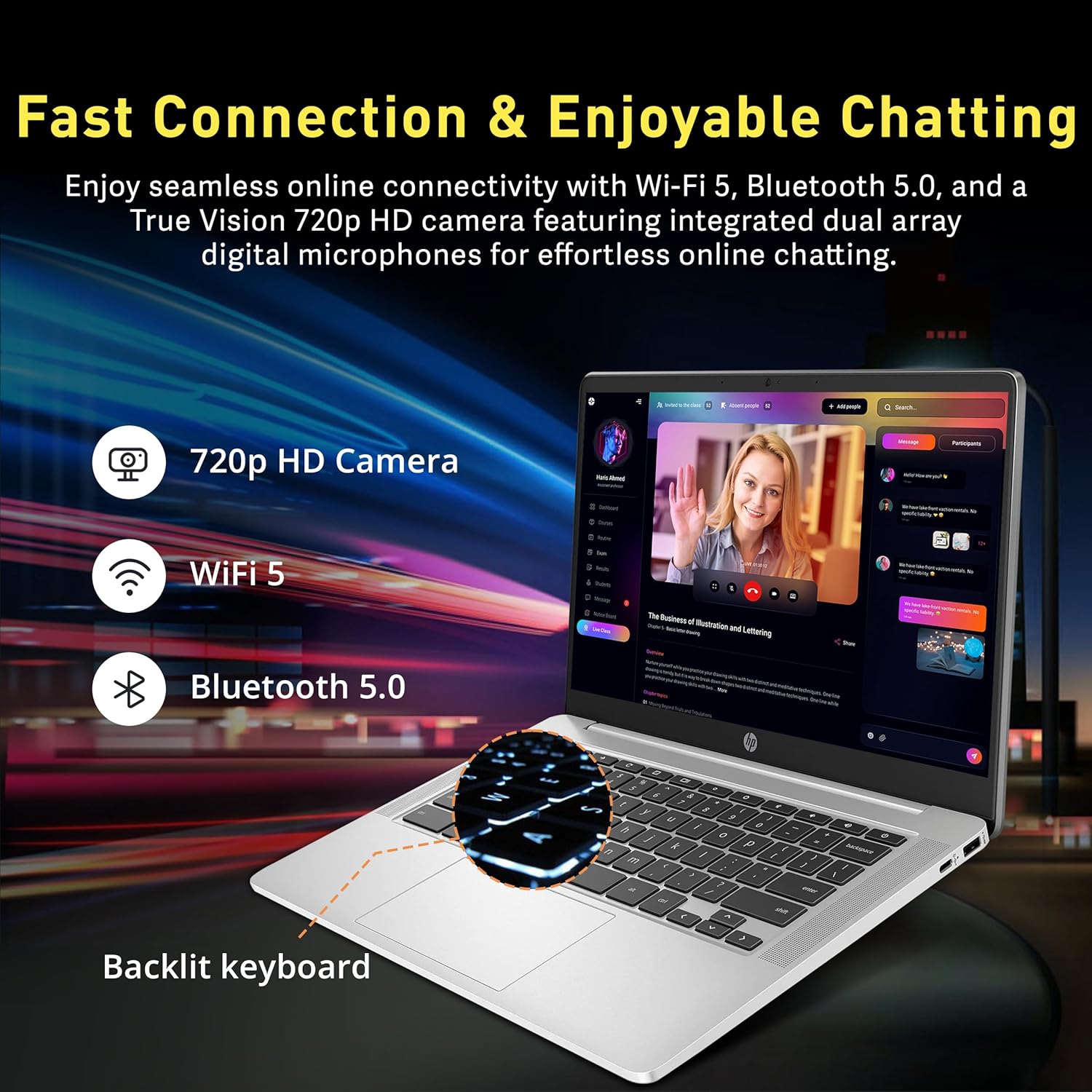 HP Chromebook 14" FHD Anti-Glare Laptop, AMD 3015Ce, 224GB Storage(64GB eMMC+160GB Docking Station), 4GB RAM, AMD Radeon Graphics, 720p HD Camera,