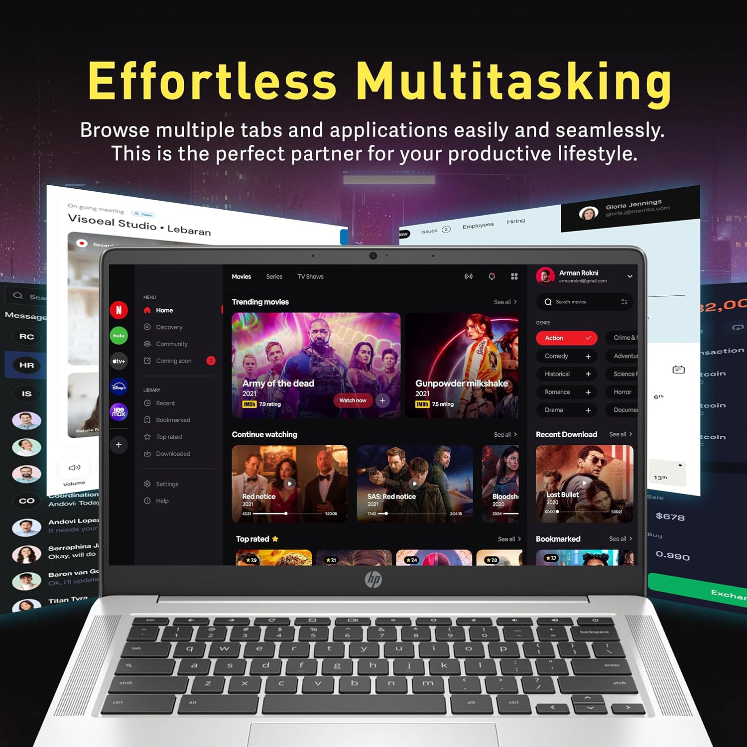 HP Chromebook 14" FHD Anti-Glare Laptop, AMD 3015Ce, 224GB Storage(64GB eMMC+160GB Docking Station), 4GB RAM, AMD Radeon Graphics, 720p HD Camera,