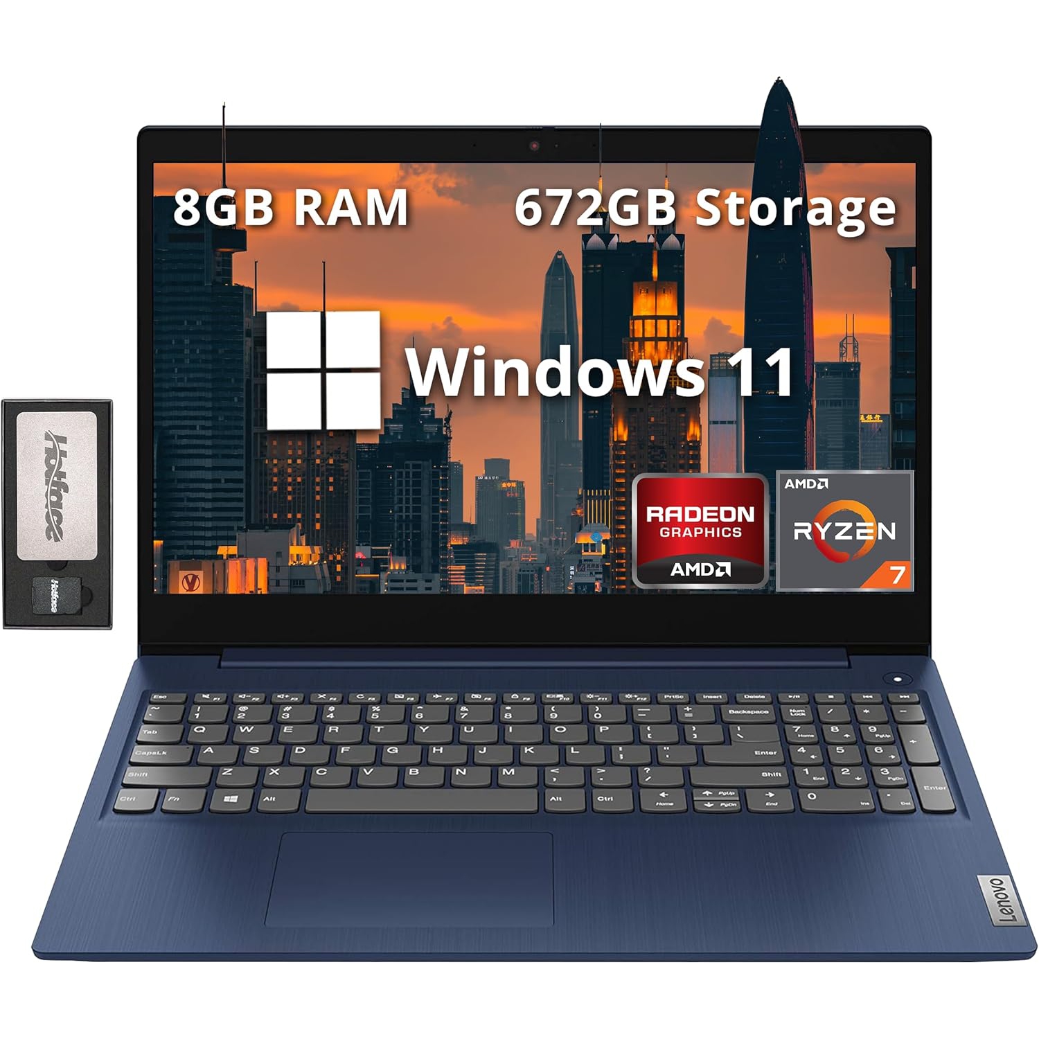 Lenovo IdeaPad 5 15.6" FHD Laptop, AMD Ryzen 7 5825U Processor, 672GB Storage, 8GB RAM, AMD Radeon Graphics, Number Pad, Backlit Keyboard, Windows 11, Abyss Blue