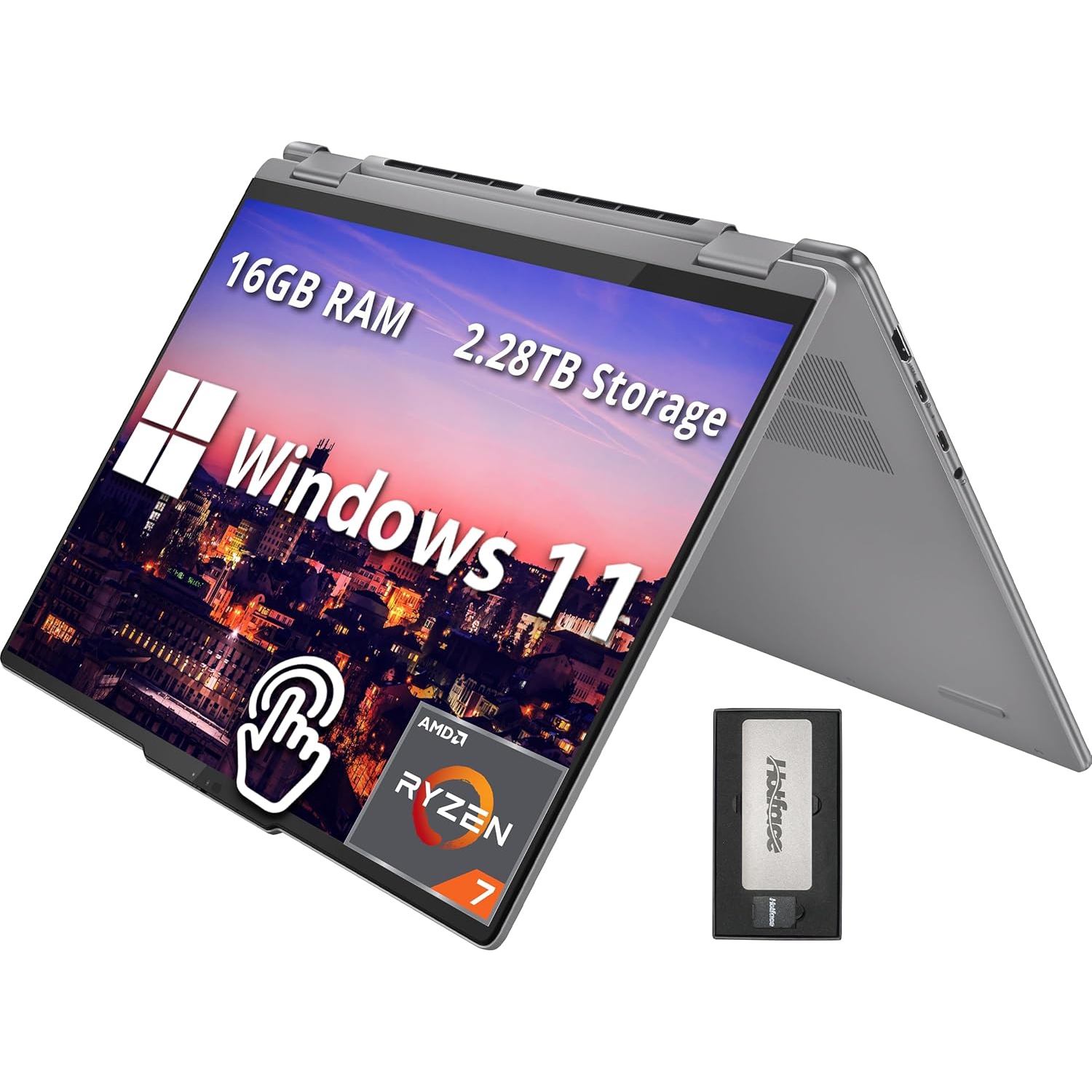 Lenovo Yoga 7 2-in-1 16" 2K Touchscreen Laptop, AMD Ryzen 7 8840HS, 2.28TB Storage, 16GB LPDDR5X, Backlit Keyboard, Win 11, Artic Grey