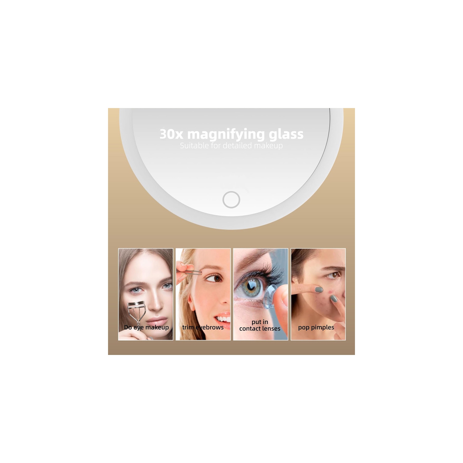 Grand miroir grossissant de 6 po avec lumière 30x, miroir de voyage avec grossissement 30x, miroir grossissant 30x avec lumière, ventouse 3 et