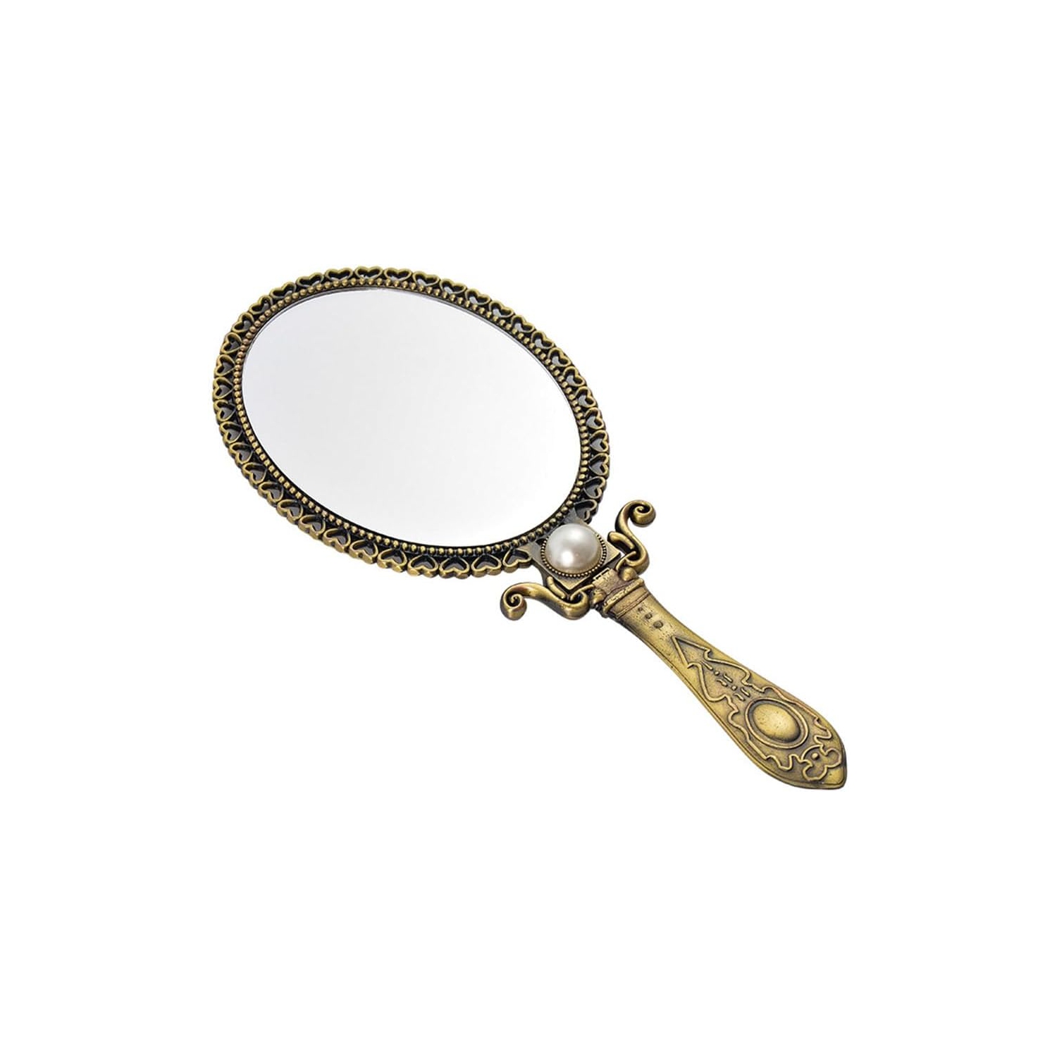 1pc Handheld Vanity Mirror - Antique Metal Hand Mirror Brass Mirror Luxury Metal Handheld Mirror Foldable Cosmetic Mirror for Women Lady Travel Home