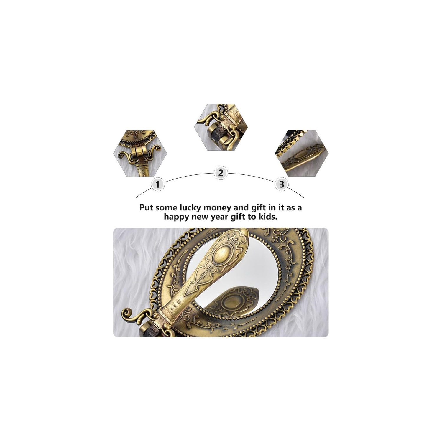 1pc Handheld Vanity Mirror - Antique Metal Hand Mirror Brass Mirror Luxury Metal Handheld Mirror Foldable Cosmetic Mirror for Women Lady Travel Home