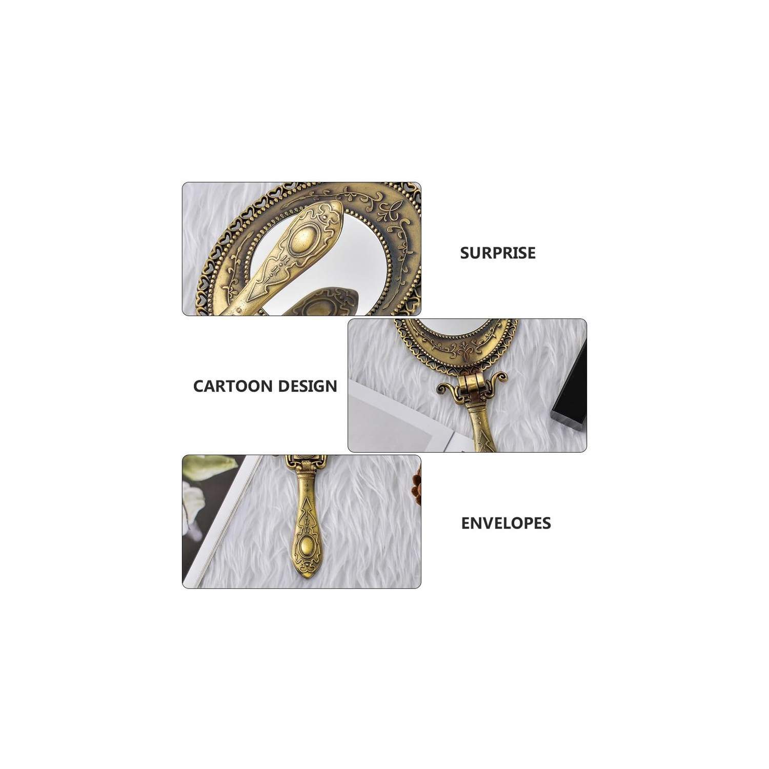 1pc Handheld Vanity Mirror - Antique Metal Hand Mirror Brass Mirror Luxury Metal Handheld Mirror Foldable Cosmetic Mirror for Women Lady Travel Home