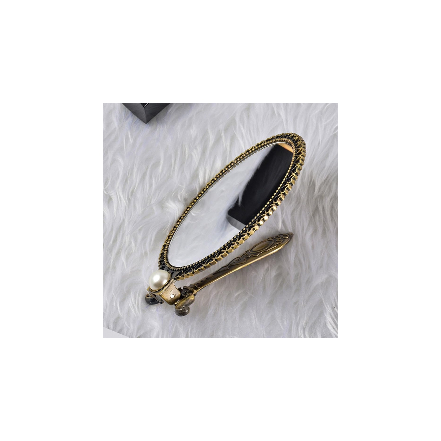 1pc Handheld Vanity Mirror - Antique Metal Hand Mirror Brass Mirror Luxury Metal Handheld Mirror Foldable Cosmetic Mirror for Women Lady Travel Home