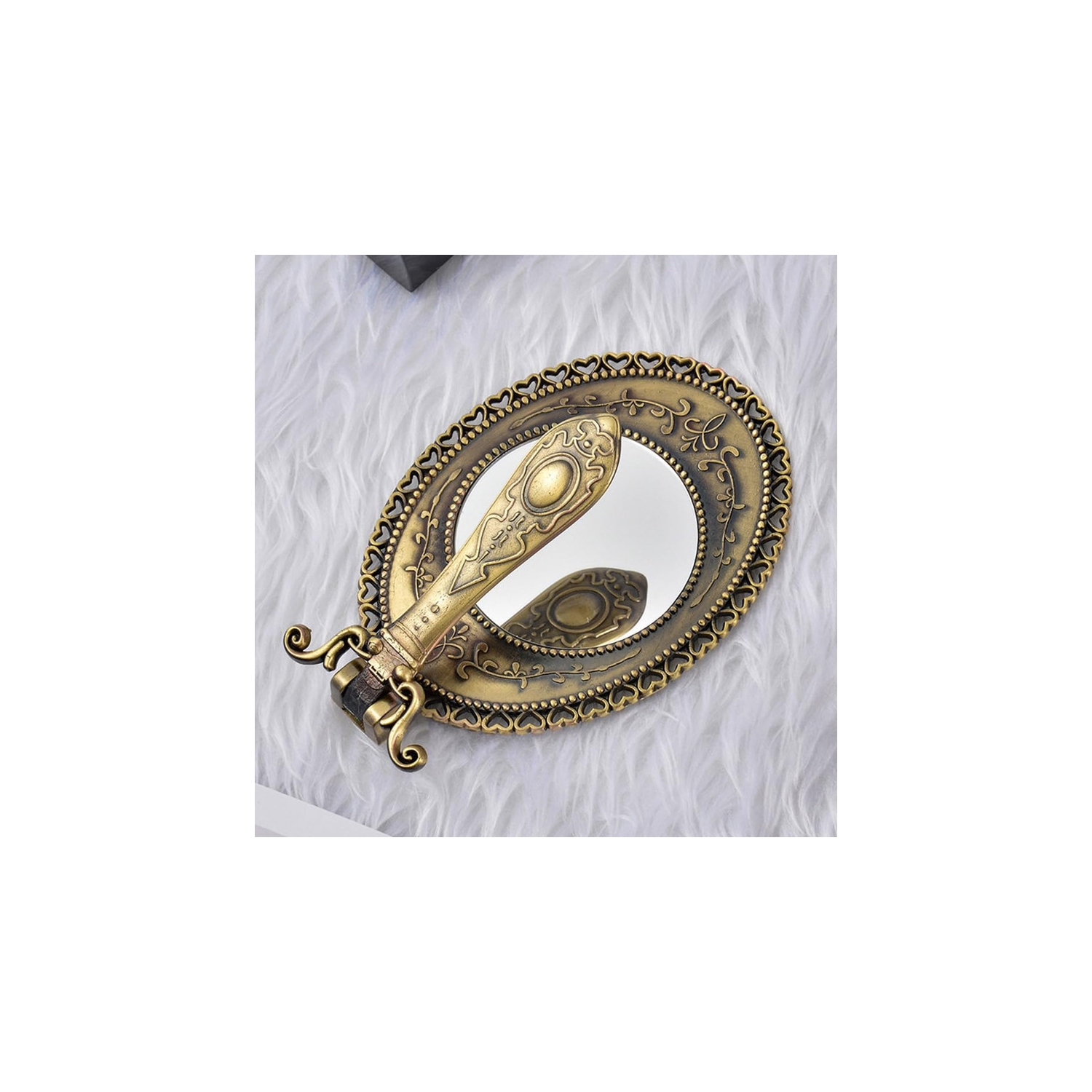 1pc Handheld Vanity Mirror - Antique Metal Hand Mirror Brass Mirror Luxury Metal Handheld Mirror Foldable Cosmetic Mirror for Women Lady Travel Home