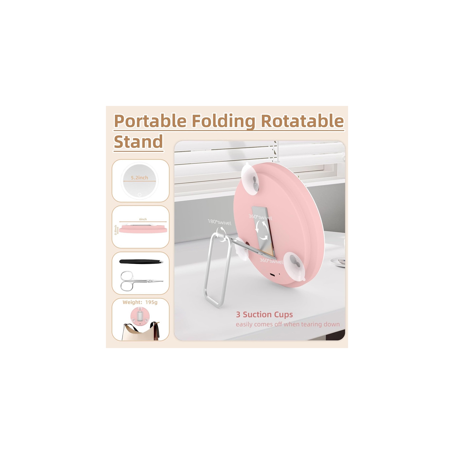 6'' Makeup Magnifying Mirror, Lighted Makeup Mirror with Magnification 30x Travel Magnifying Mirror, 30X High Magnifying Mirror with 3 Suction Cups &