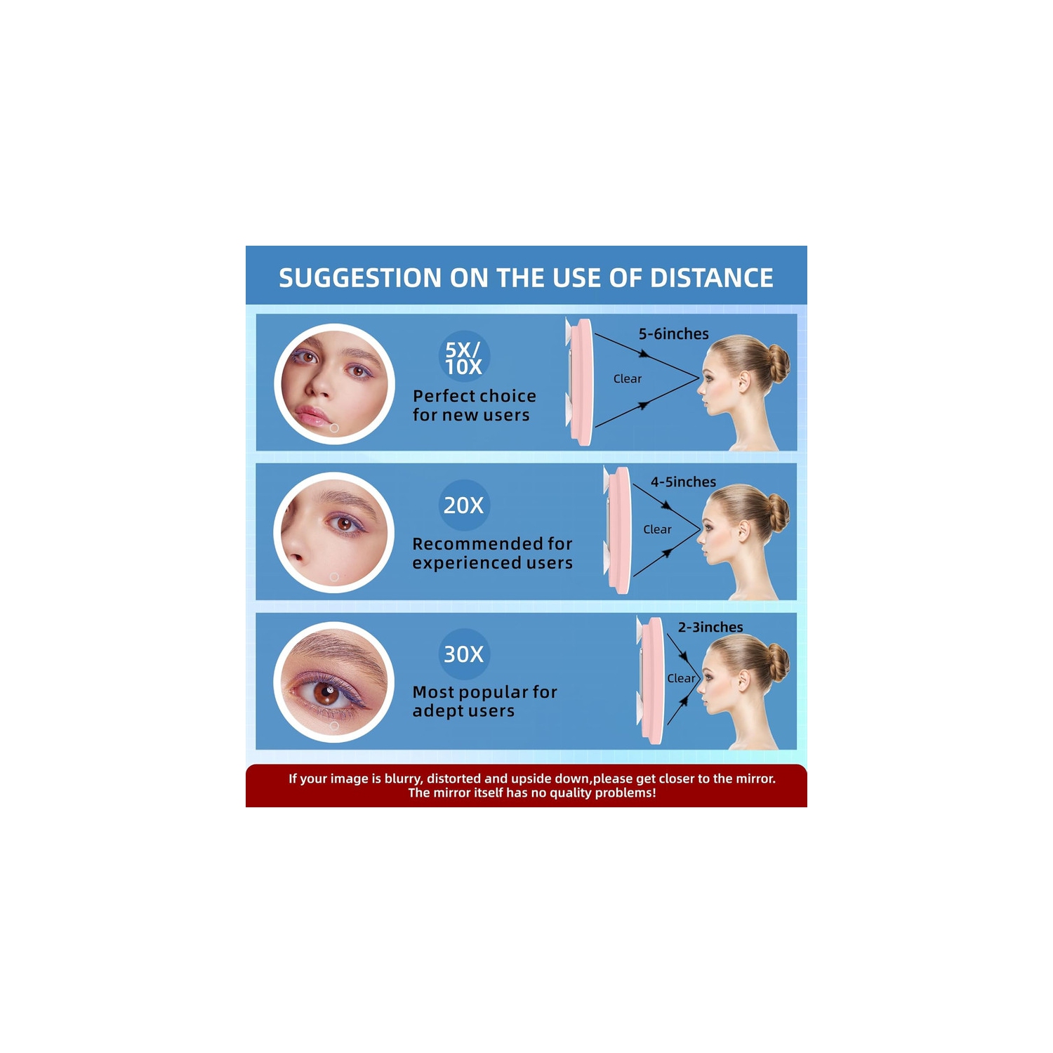 6'' Makeup Magnifying Mirror, Lighted Makeup Mirror with Magnification 30x Travel Magnifying Mirror, 30X High Magnifying Mirror with 3 Suction Cups &