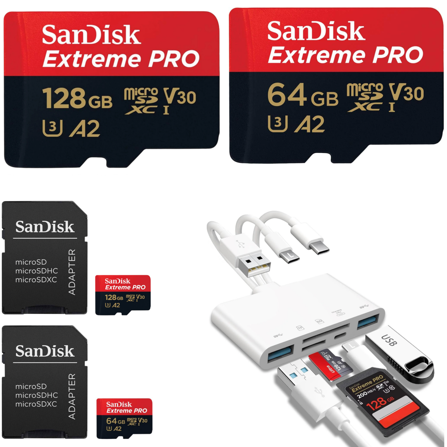 Sandisk Extreme PRO® 128 + Carte micro SD 64&nbsp;Go | Lecture 200&nbsp;Mo/s rapide | Écriture 140&nbsp;Mo/s | Performance extrême Technologie