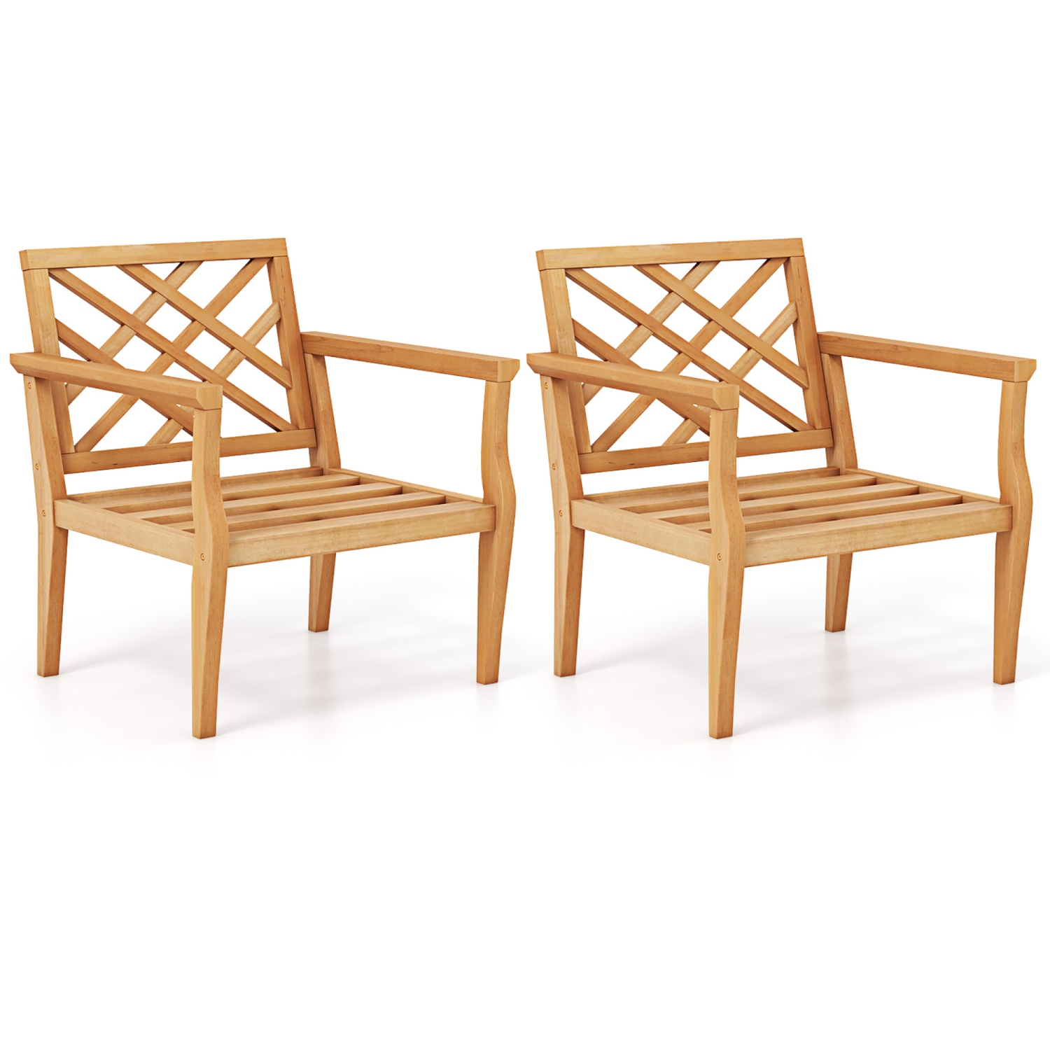 Gymax 2PCS Patio Dinning Chair w/ Cozy Backrest & Armrests Slatted Seat & Solid Legs