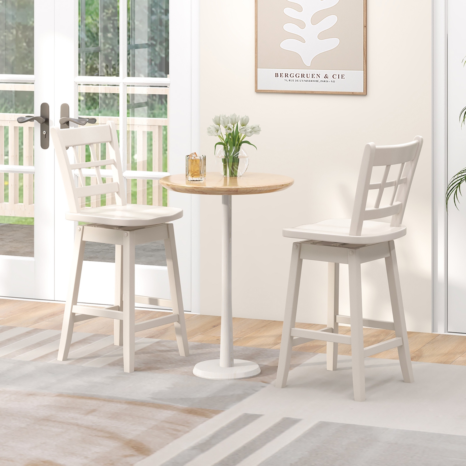 Gymax 2PCS 24.5 Inch Counter Height Bar Chairs Swivel Bar Stools w/ Hollow Backrest