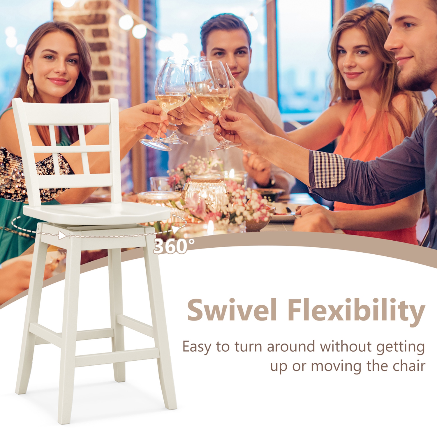 Gymax 2PCS 24.5 Inch Counter Height Bar Chairs Swivel Bar Stools w/ Hollow Backrest