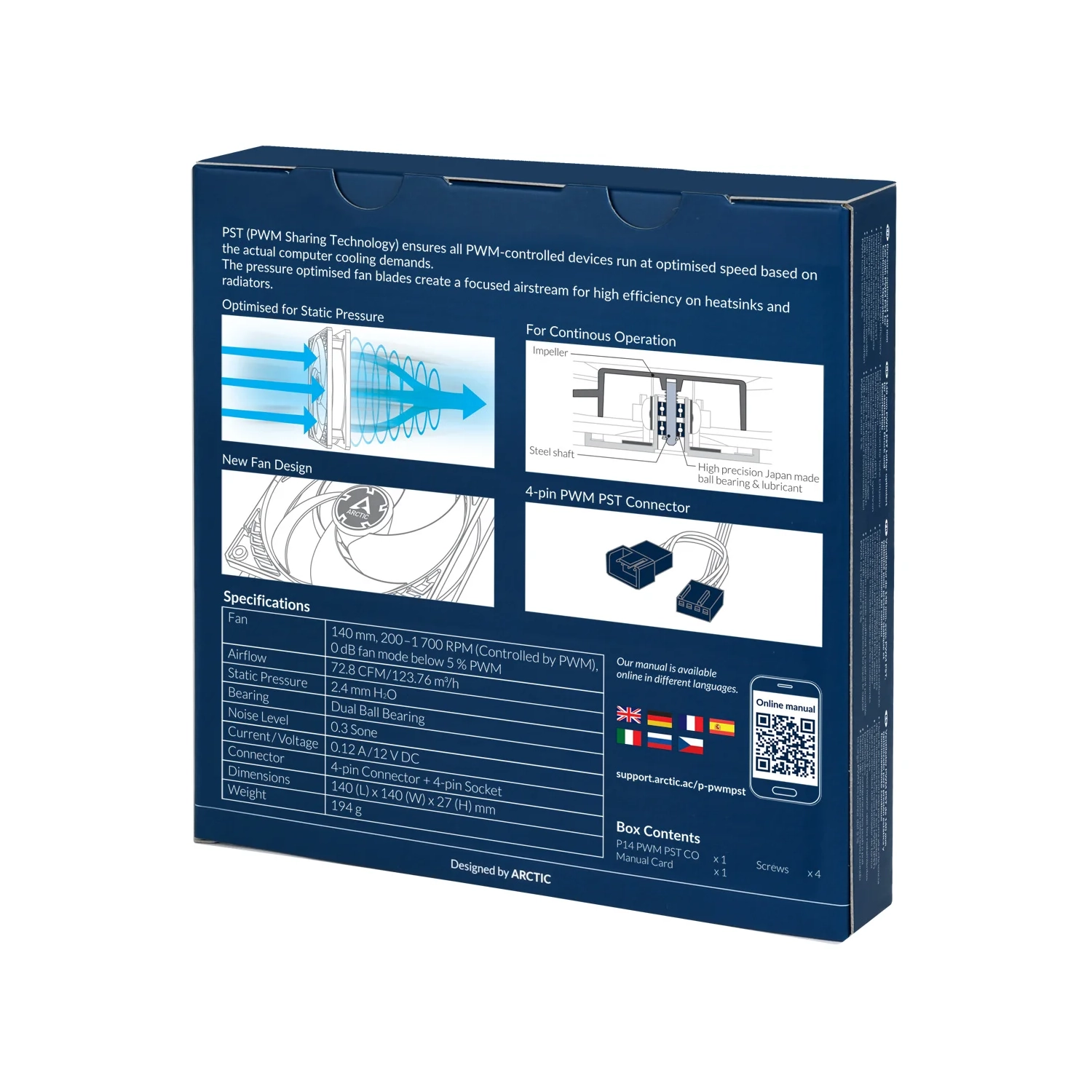 ARCTIC P14 PWM PST CO 14cm Chassis Fan Computer CPU Cooling 4-Pin PWM White