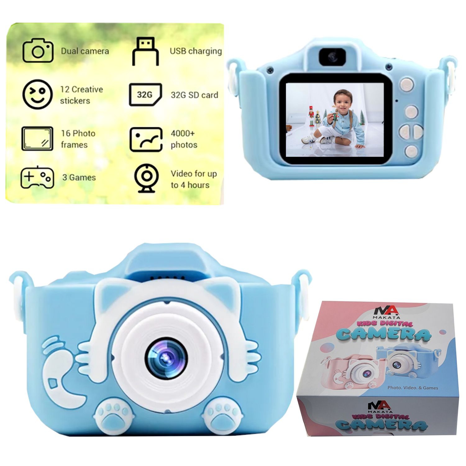Appareil photo numérique pour enfants de MAKATA 48&nbsp;Mpx avec jeux vidéo HD et musique MP3, caméra jouet amusante pour enfants de moins de 13 ans,