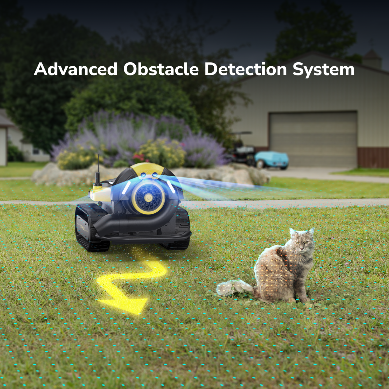 Tondeuse robot YARBO avec souffleuse à feuilles et design modulaire, cartographie à IA multizone, vision IA et RTK pour la navigation