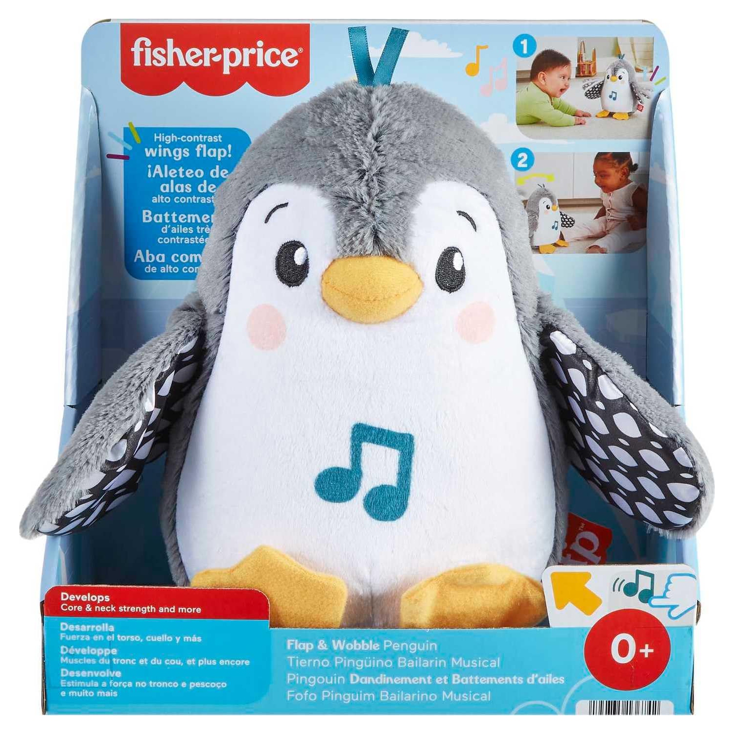 Fisher-Price Baby Tummy Time Toy Flap Wobble Penguin, Plush with Music Motion for Sensory Play Newborns Ages 0+ Months