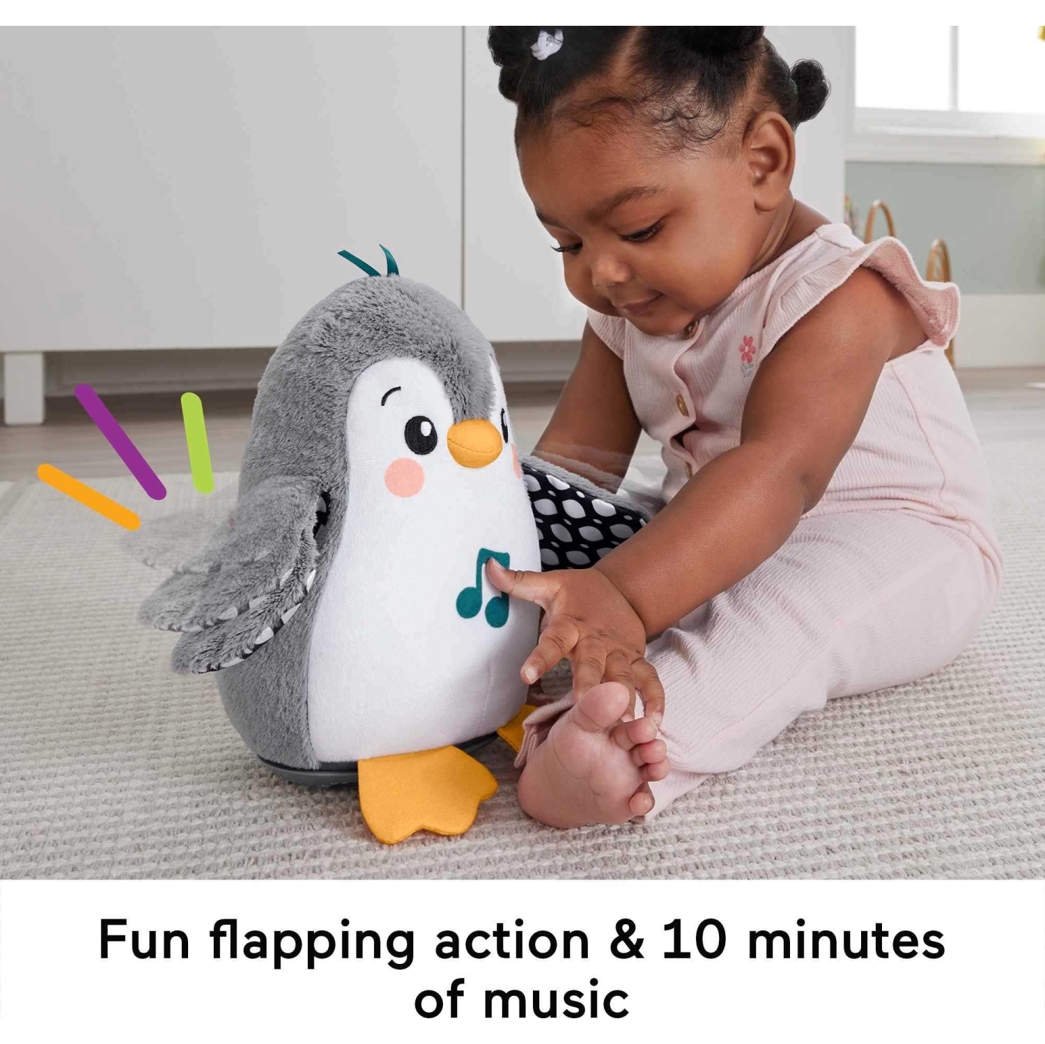 Fisher-Price Baby Tummy Time Toy Flap Wobble Penguin, Plush with Music Motion for Sensory Play Newborns Ages 0+ Months
