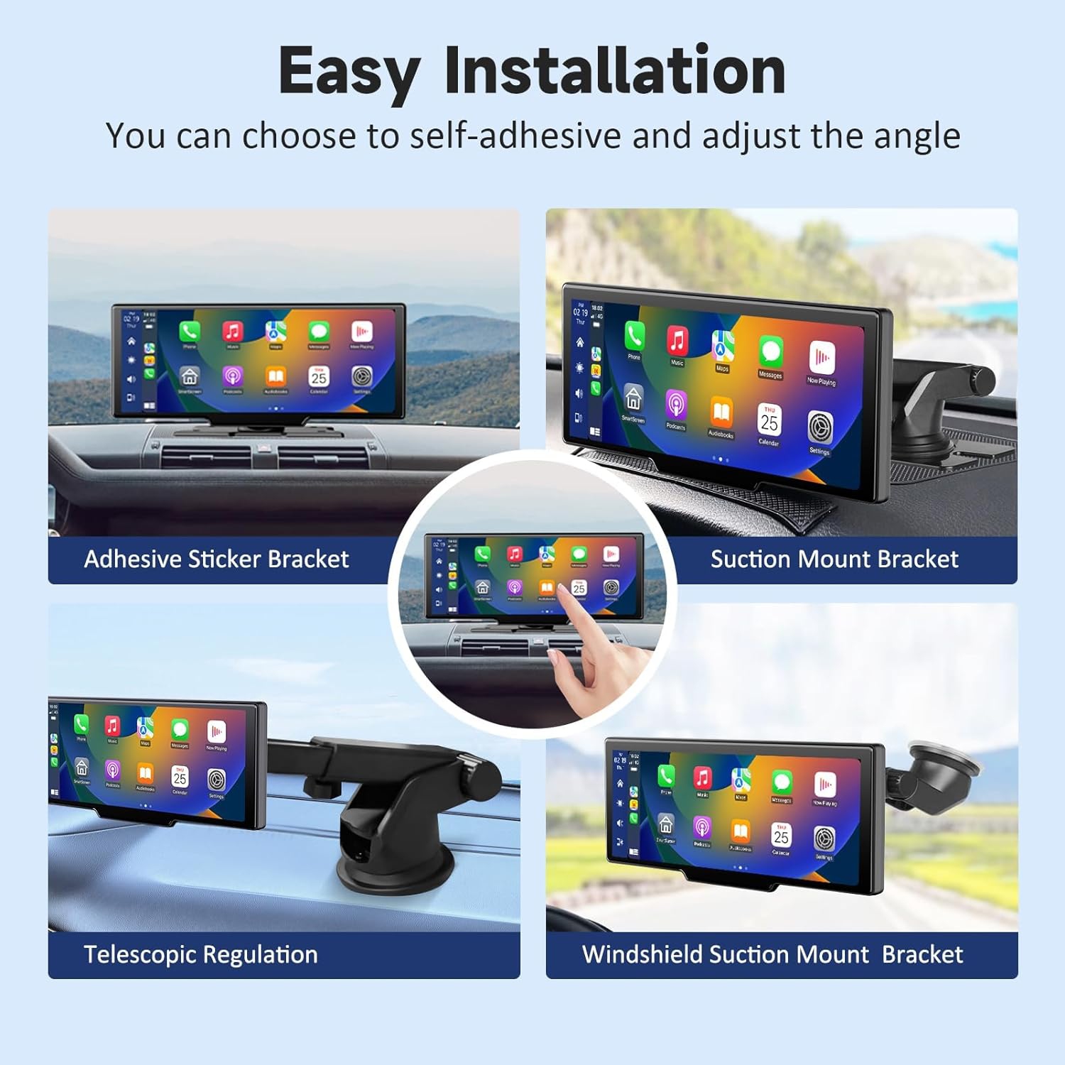 Kuayvan Wireless Portable Carplay Screen for Car - 10.26 Inch Carplay & Android Auto Car Touch Screen, with 4K Dash Cam, Backup Camera, Bluetooth,