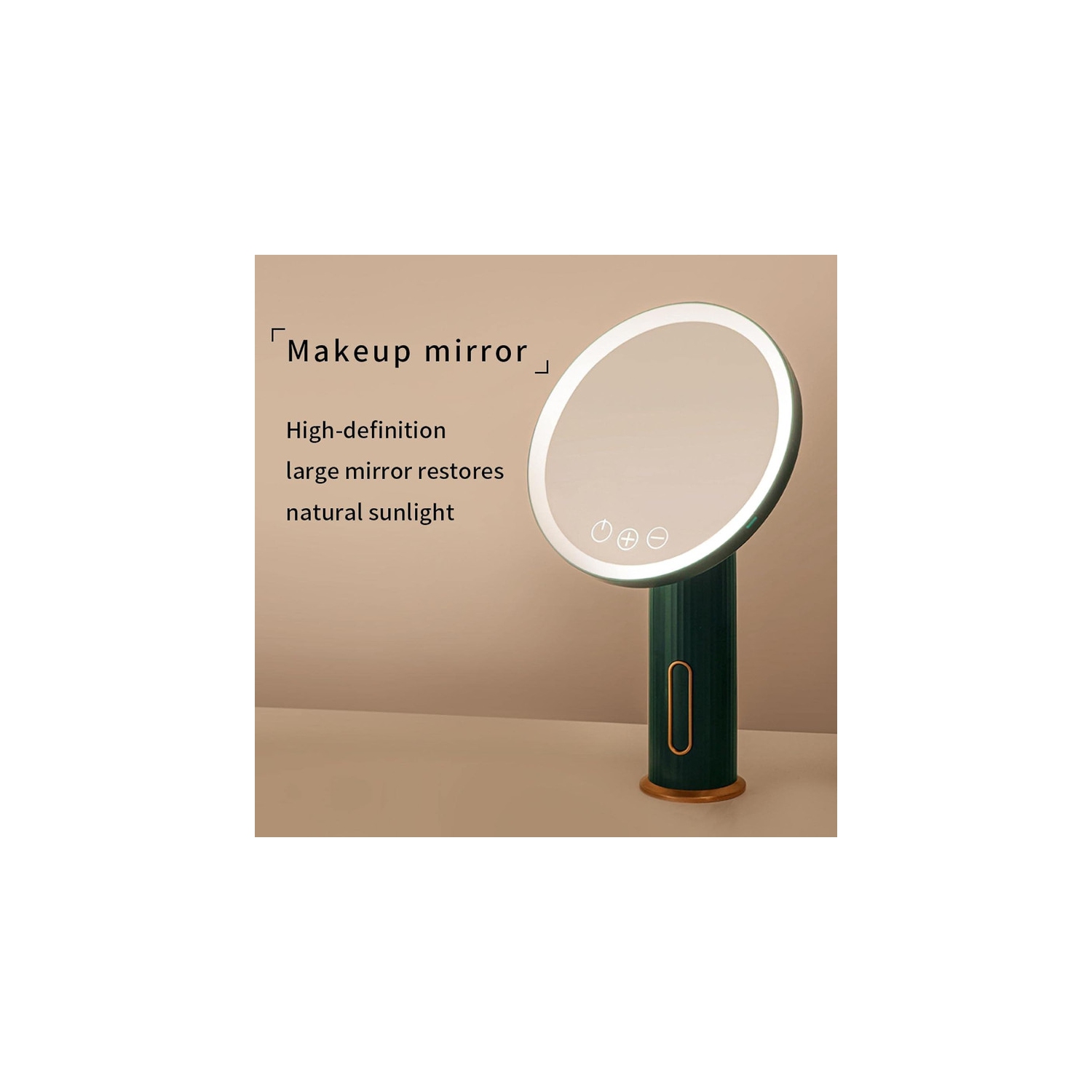 Miroir de coiffeuse autoportant 31.5 * 19Cm, miroir de maquillage à DEL verte, bureau lumineux, miroir rotatif, miroir à maquillage rond 31.5 * 19Cm,