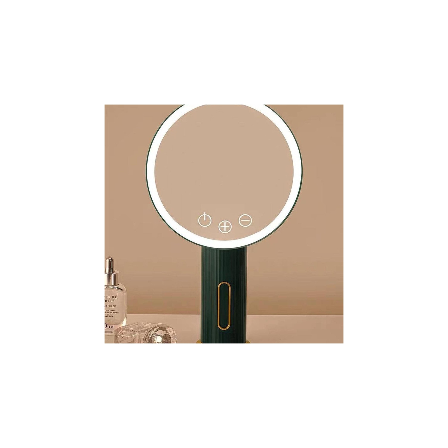 Miroir de coiffeuse autoportant 31.5 * 19Cm, miroir de maquillage à DEL verte, bureau lumineux, miroir rotatif, miroir à maquillage rond 31.5 * 19Cm,