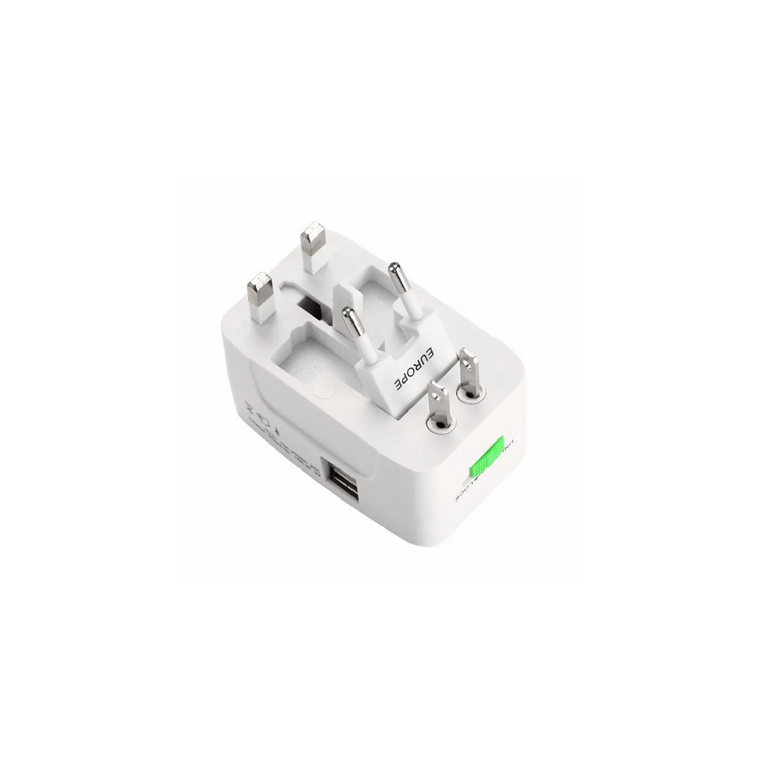 2 – Adaptateur de voyage universel à recharge USB tout-en-un pour convertisseur d'alimentation CA international de voyage, prise EU