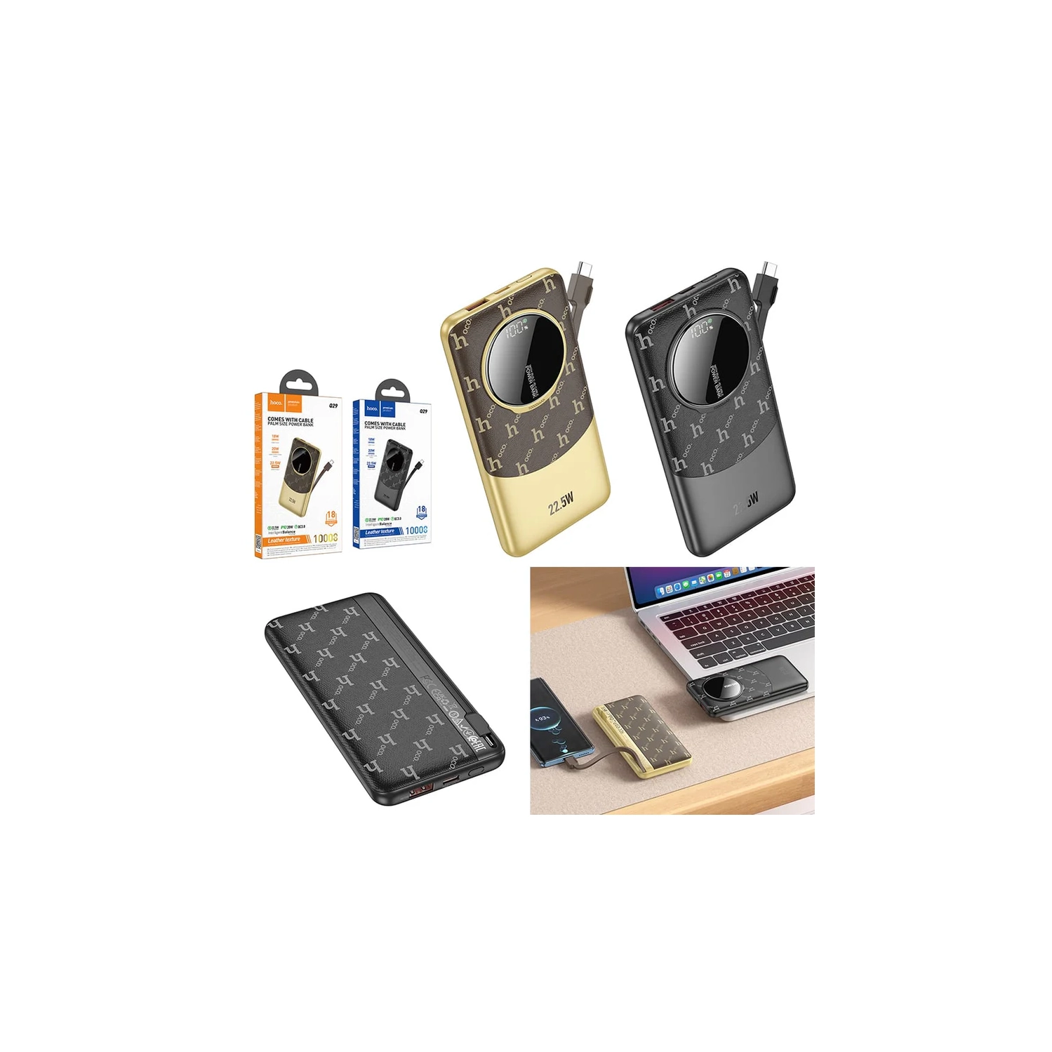 Q29 Nobility 22.5W+PD20W fully compatible power bank with cable(iP)(10000mAh) - Black