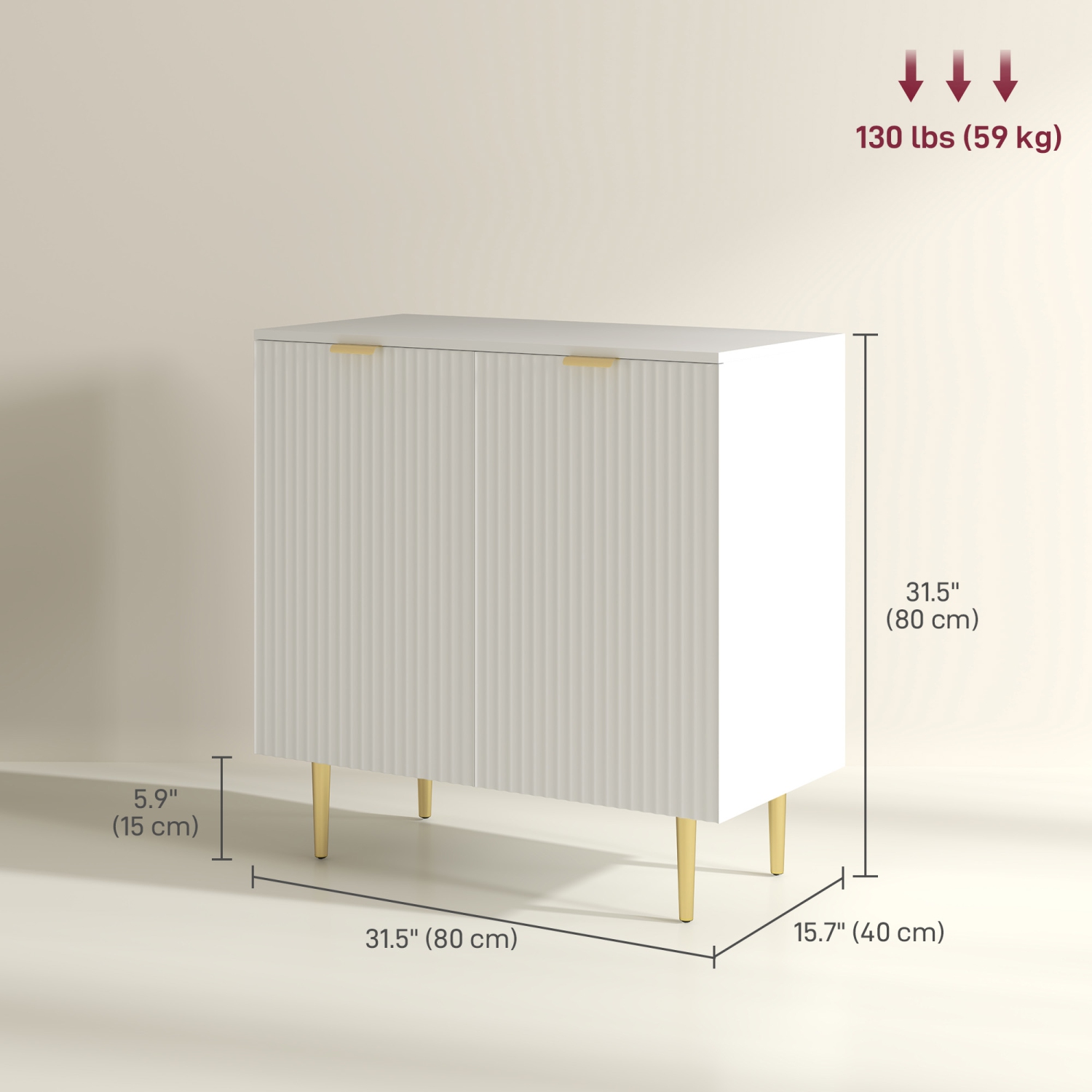HOMCOM – Buffet, armoire de rangement moderne pour la cuisine avec 2 portes et tablettes réglables, armoire de bar à café cannelée avec pattes en