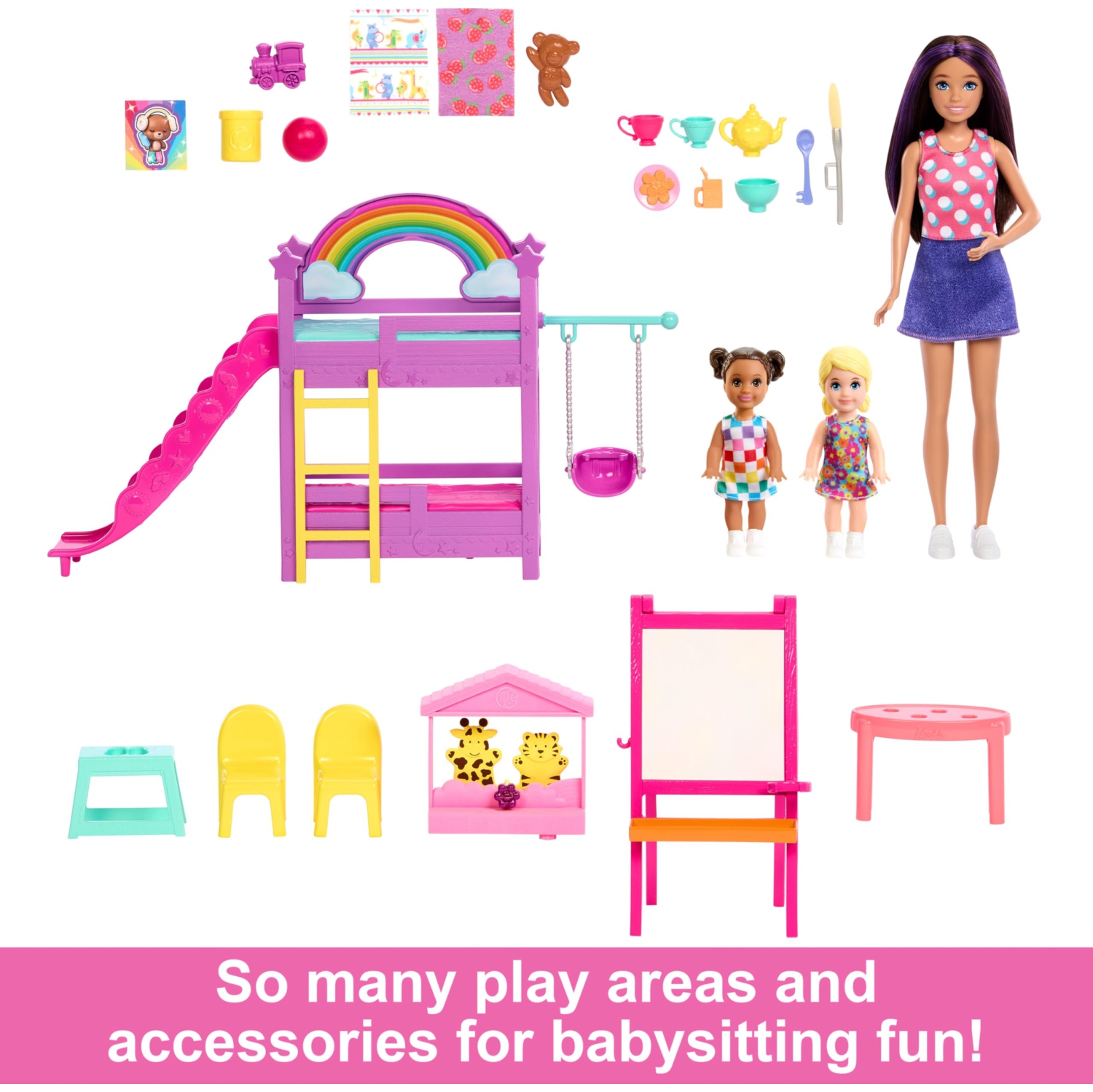 Barbie Skipper First Jobs Daycare Playset, 3 Dolls, Furniture & 15+ Accessories, Includes Bunkbeds & Color-Change Easel