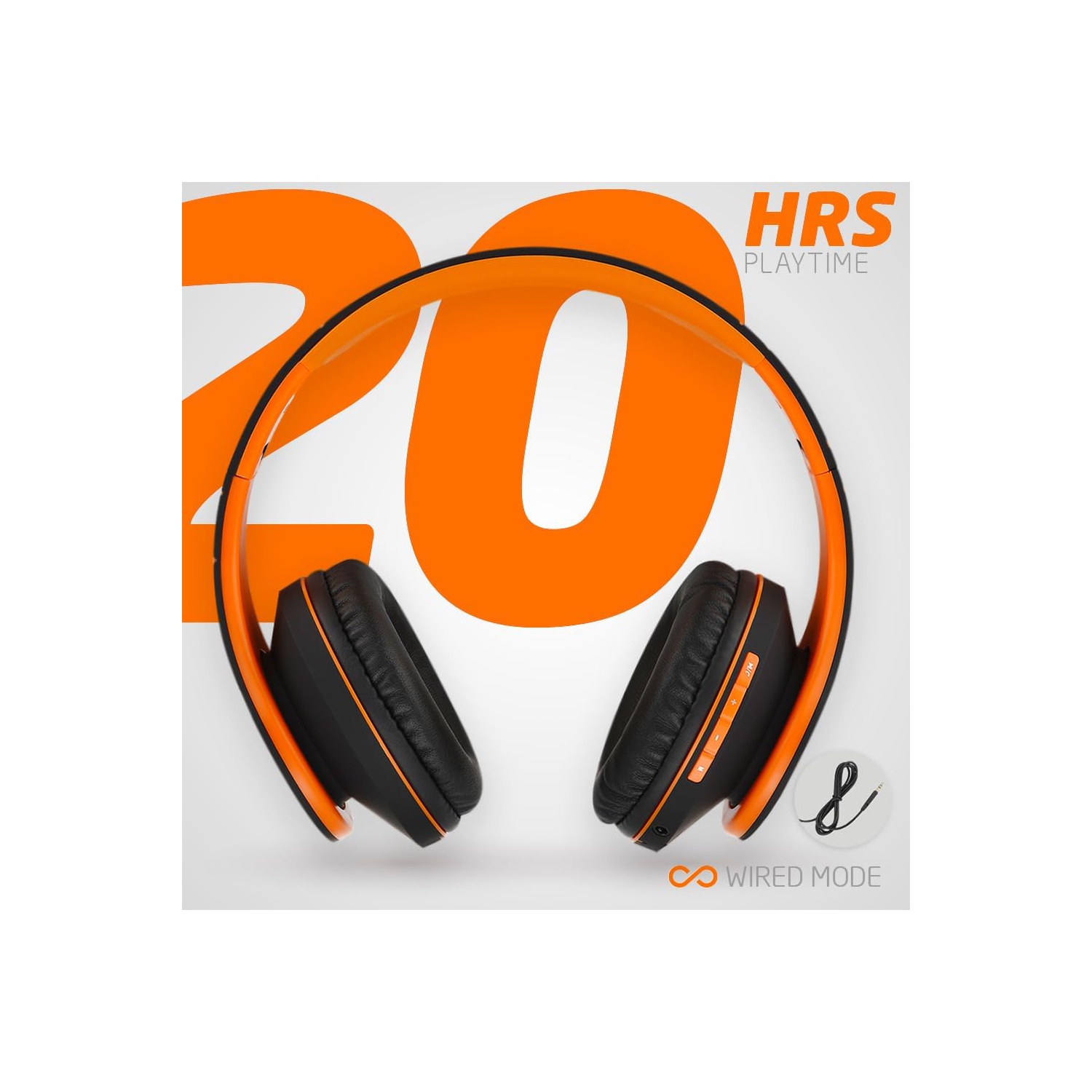 Bluetooth Over-Ear Headphones, Wireless Stereo Foldable Headphones Wireless and Wired Headsets , Micro SD/TF, FM for Phone/iPad/PC, Black/Orange