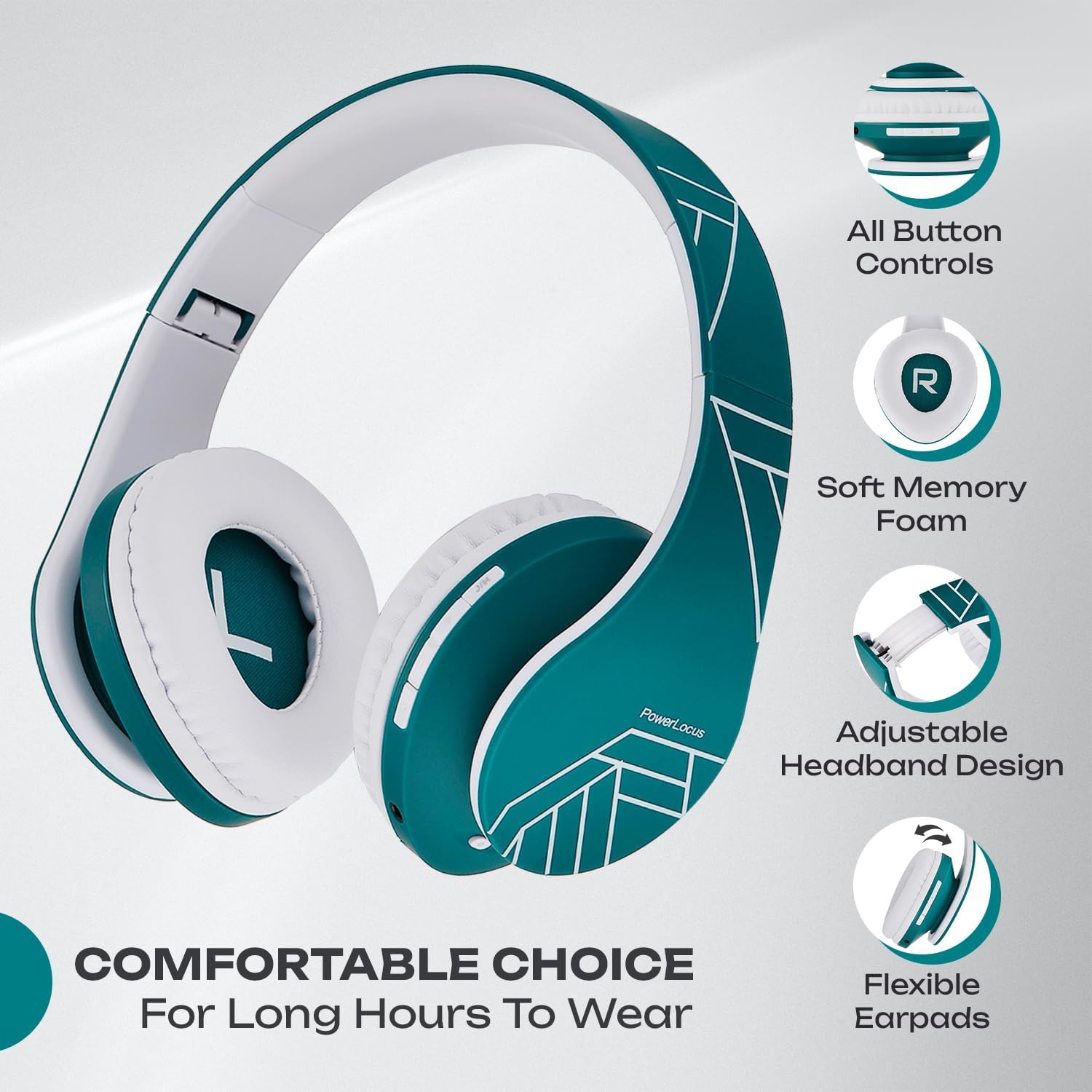 Bluetooth Over-Ear Headphones, Wireless Stereo Foldable Headphones Wireless and Wired Headsets , Micro SD/TF, FM for Phone/iPad/PC, Ocean Blue/White