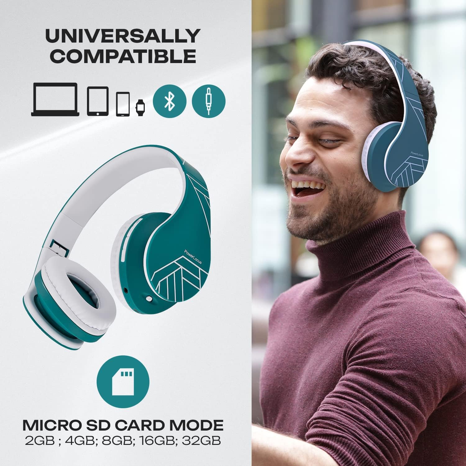 Bluetooth Over-Ear Headphones, Wireless Stereo Foldable Headphones Wireless and Wired Headsets , Micro SD/TF, FM for Phone/iPad/PC, Ocean Blue/White