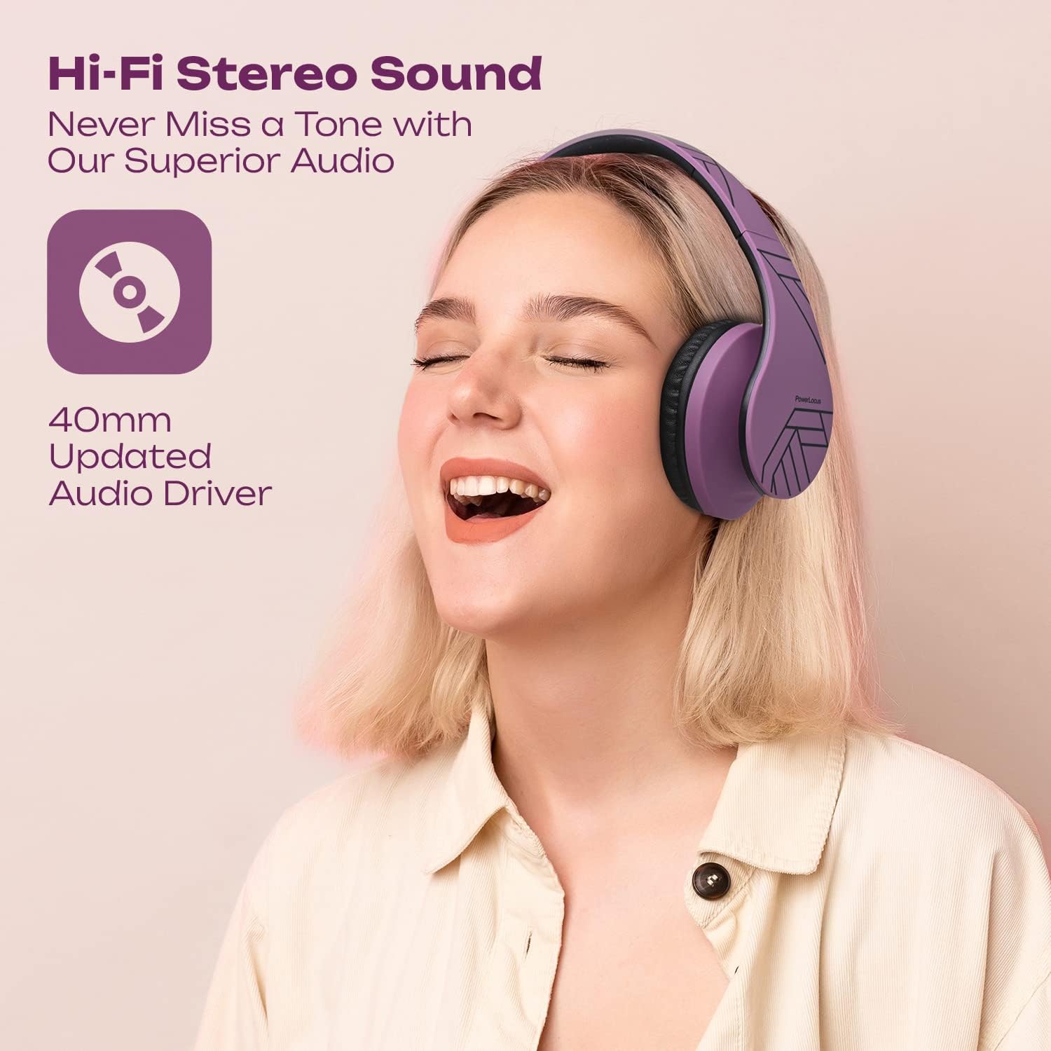 Bluetooth Over-Ear Headphones, Wireless Stereo Foldable Headphones Wireless and Wired Headsets , Micro SD/TF, FM for Phone/iPad/PC, Purple