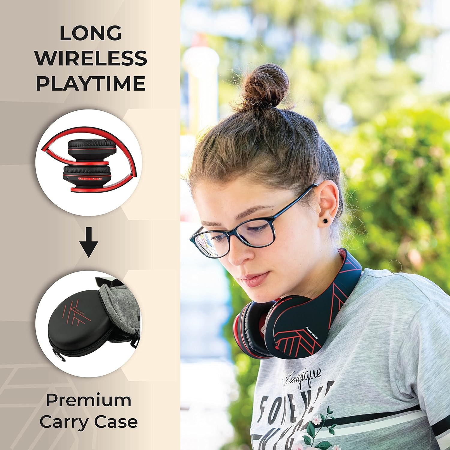 Bluetooth Over-Ear Headphones, Wireless Stereo Foldable Headphones Wireless and Wired Headsets , Micro SD/TF, FM for Phone/iPad/PC, Black/Red