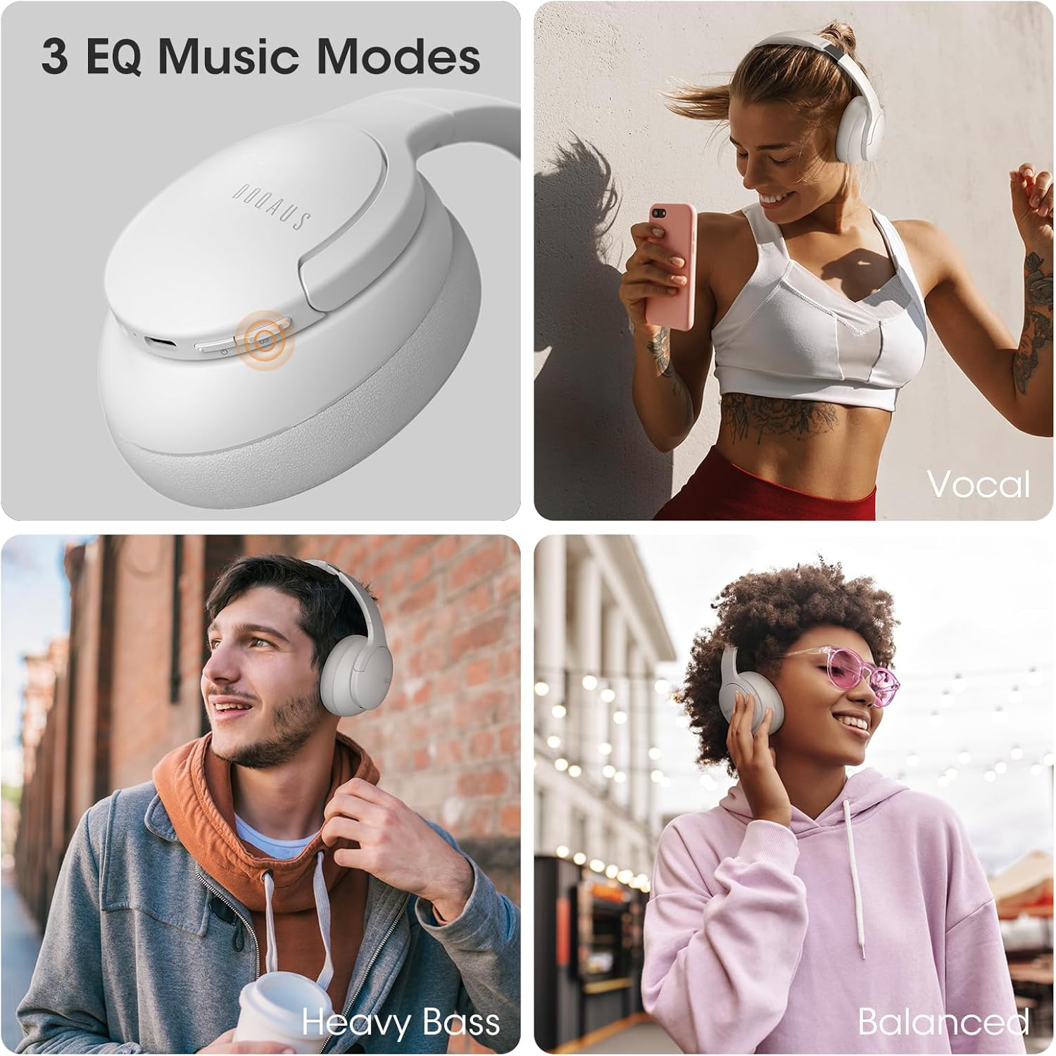 Wireless Headphones, Bluetooth Headphones and 3 EQ Modes Over Ear Headphones with Mic, HiFi Stereo Sound Foldable Wireless Headset for Phone, Light