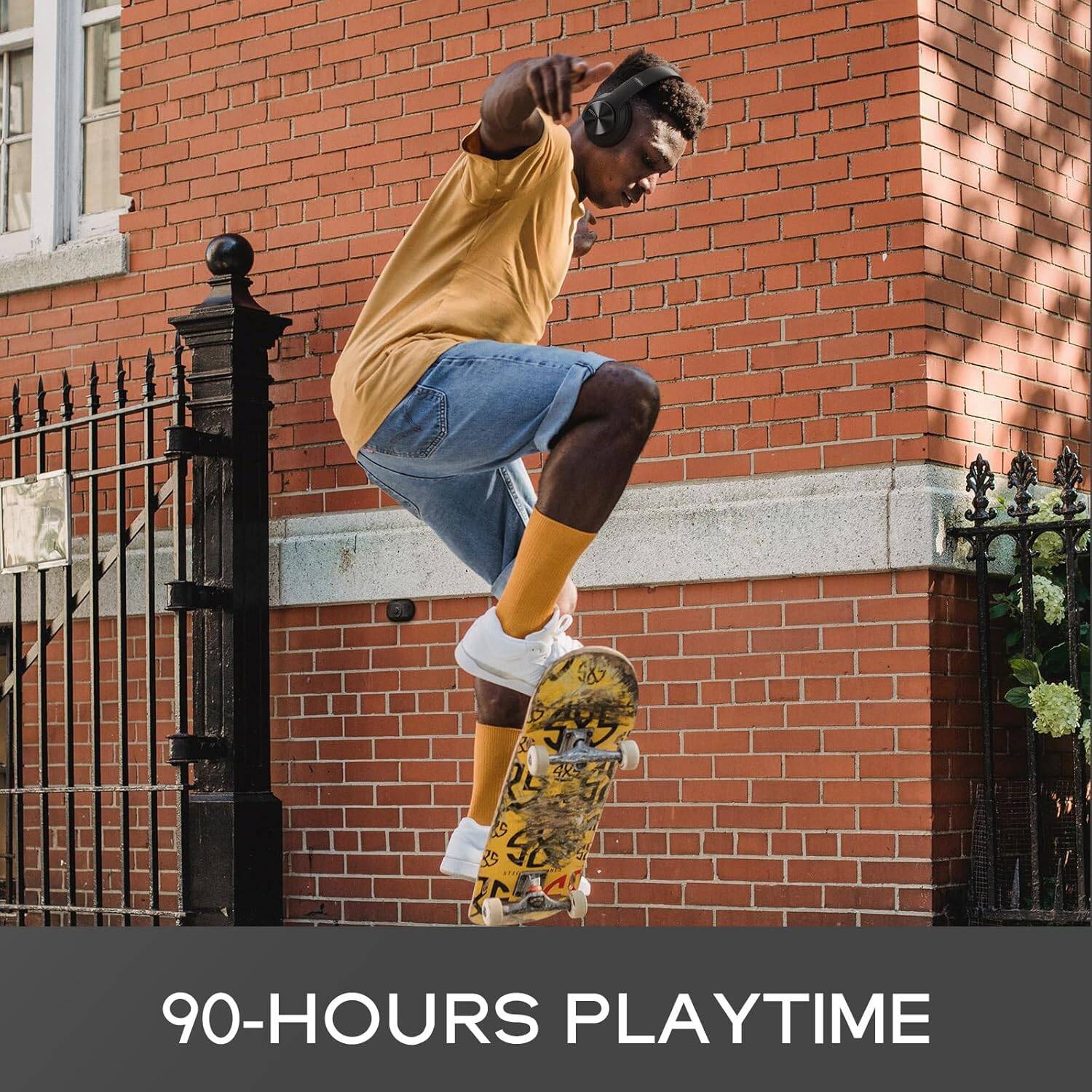 Écouteurs sans fil, écouteurs Bluetooth avec 3 modes d'égalisation, casque d'écoute stéréo haute-fidélité avec microphone pour iPhone/PC, noir