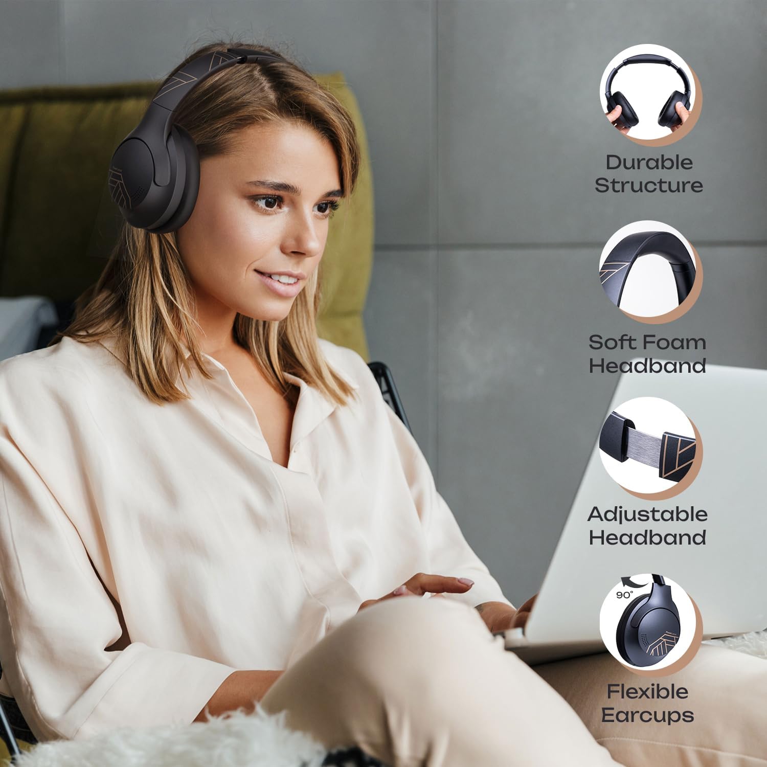 Bluetooth Headphones Over Ear, Wireless Headphones Over Ear 50 Hrs Playtime, Foldable Headphones with MicrophoneHiFi Stereo Headset for Phone/PC,