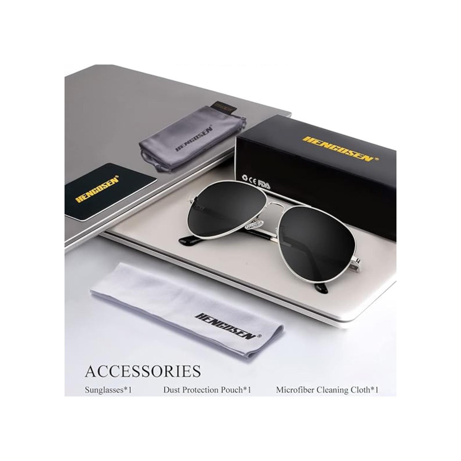 HENGOSEN Polarized Aviator Sunglasses for Men and Women, Premium Metal Frame, Police Sun glasses with UV 400 Protection