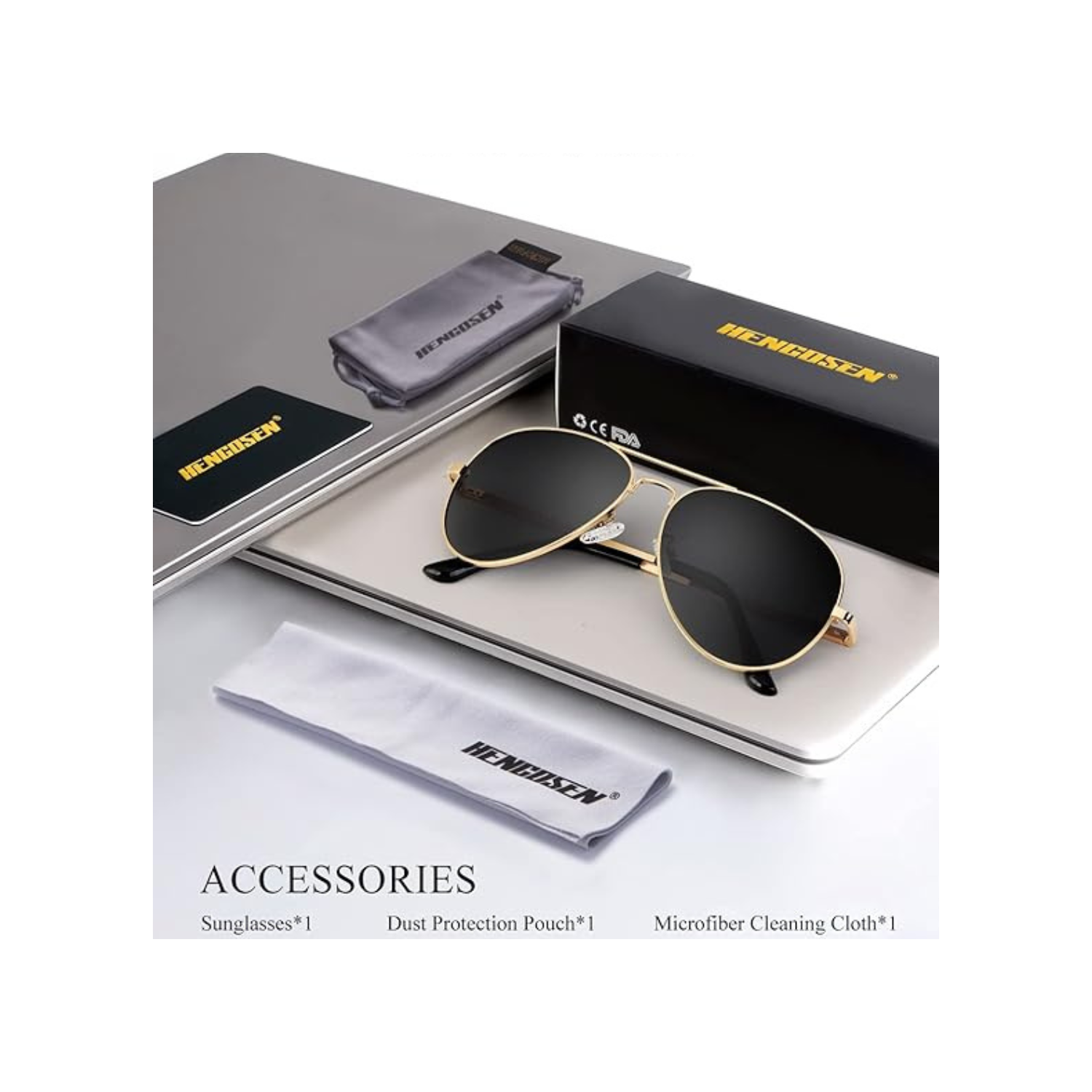 HENGOSEN Polarized Aviator Sunglasses for Men and Women, Premium Metal Frame, Police Sun glasses with UV 400 Protection