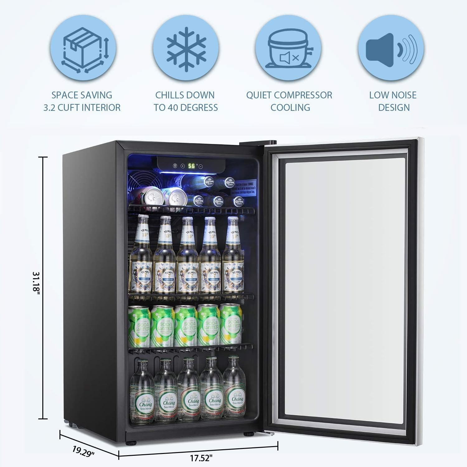 ZAFRO Beverage Refrigerator Cooler -120 Can Mini Fridge Glass Door for Soda Beer or Wine Constant Glass Door Small Drink Dispenser Clear Front Door