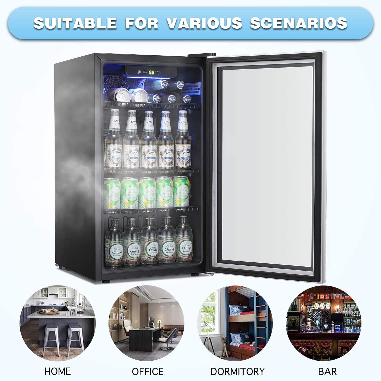 ZAFRO Beverage Refrigerator Cooler -120 Can Mini Fridge Glass Door for Soda Beer or Wine Constant Glass Door Small Drink Dispenser Clear Front Door