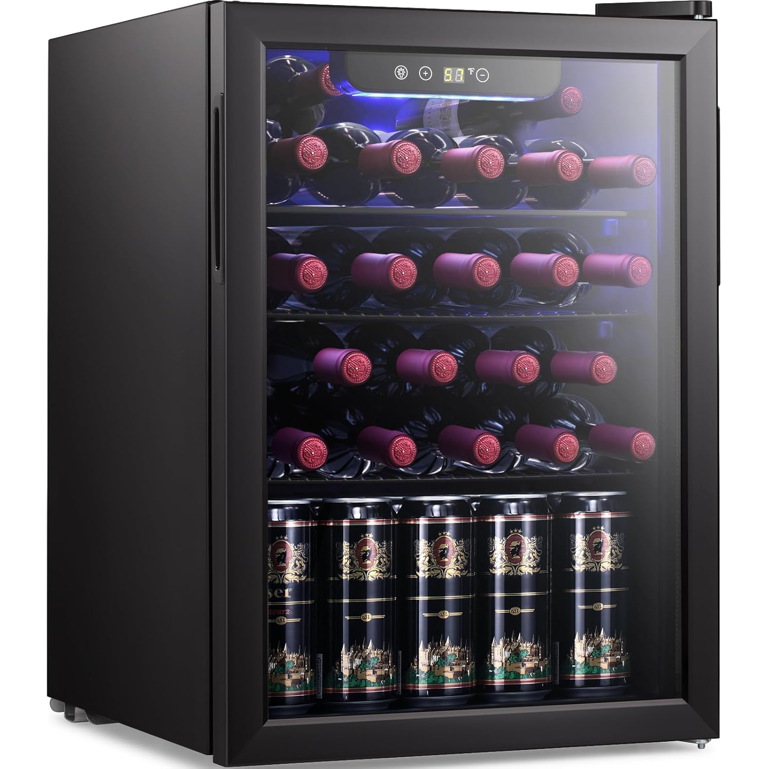ZAFRO 2.6 cu.ft Wine Cooler/Cellar Mini Beverage Refrigerator for Wine Beer Soda Clear Front Glass Door Small Drink Touch Screen Freestanding.