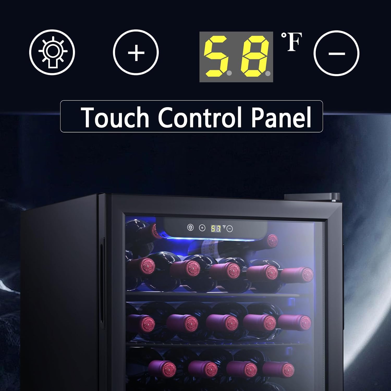 ZAFRO 2.6 cu.ft Wine Cooler/Cellar Mini Beverage Refrigerator for Wine Beer Soda Clear Front Glass Door Small Drink Touch Screen Freestanding.