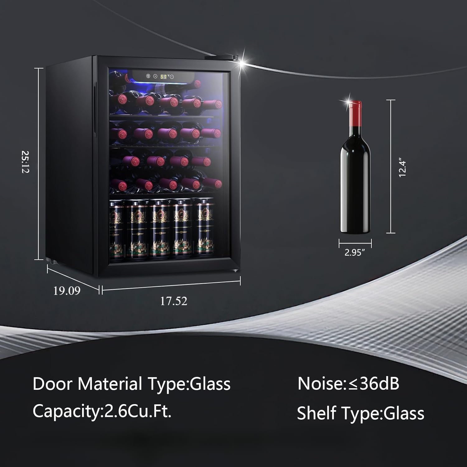 ZAFRO 2.6 cu.ft Wine Cooler/Cellar Mini Beverage Refrigerator for Wine Beer Soda Clear Front Glass Door Small Drink Touch Screen Freestanding.